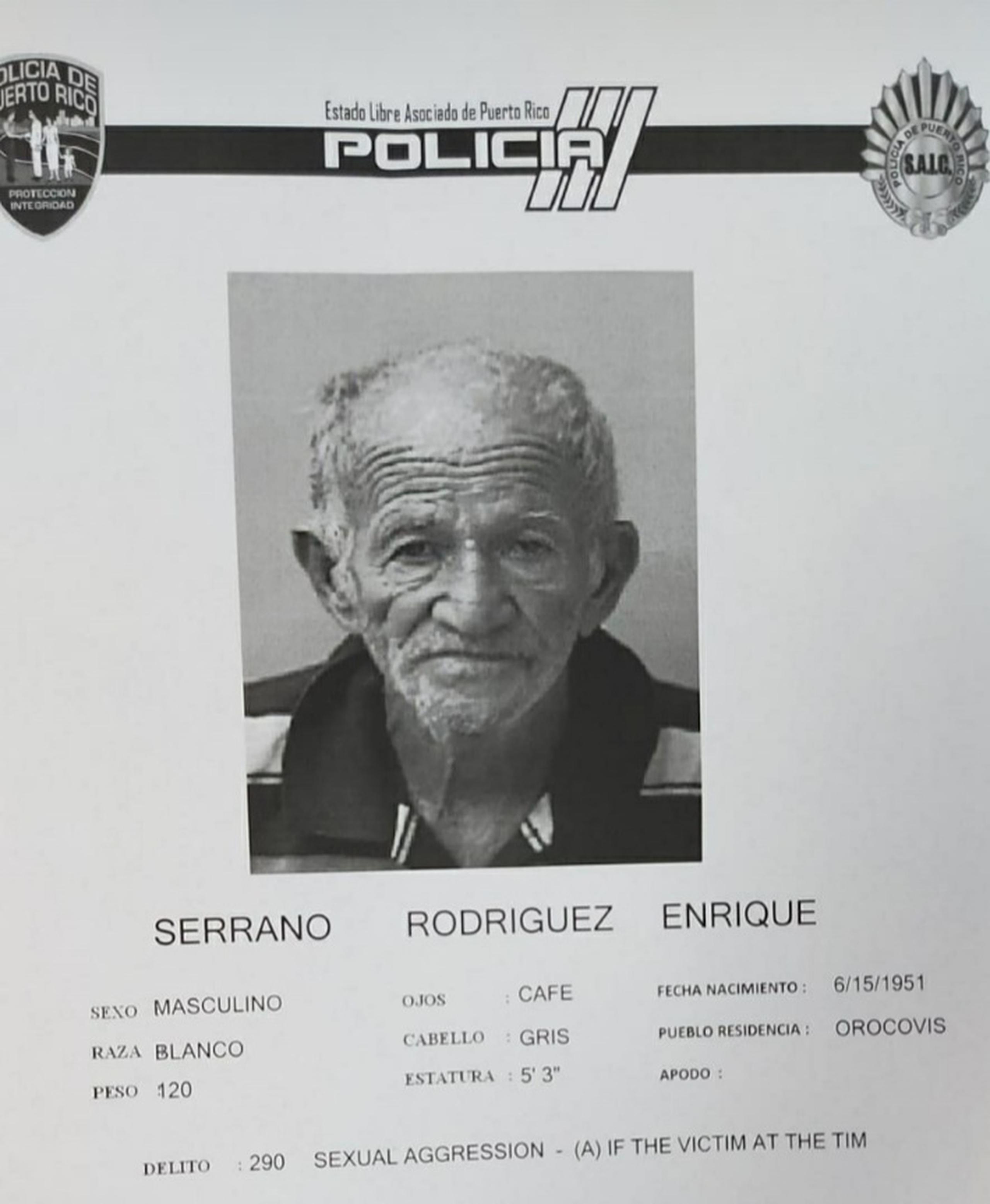 Cargos criminales por agredir sexualmente a un niño de seis años fueron radicados ayer en el Tribunal de Aibonito contra Enrique Serrano Rodríguez de 69 años, por hechos ocurridos el 12 de enero, en Orocovis.