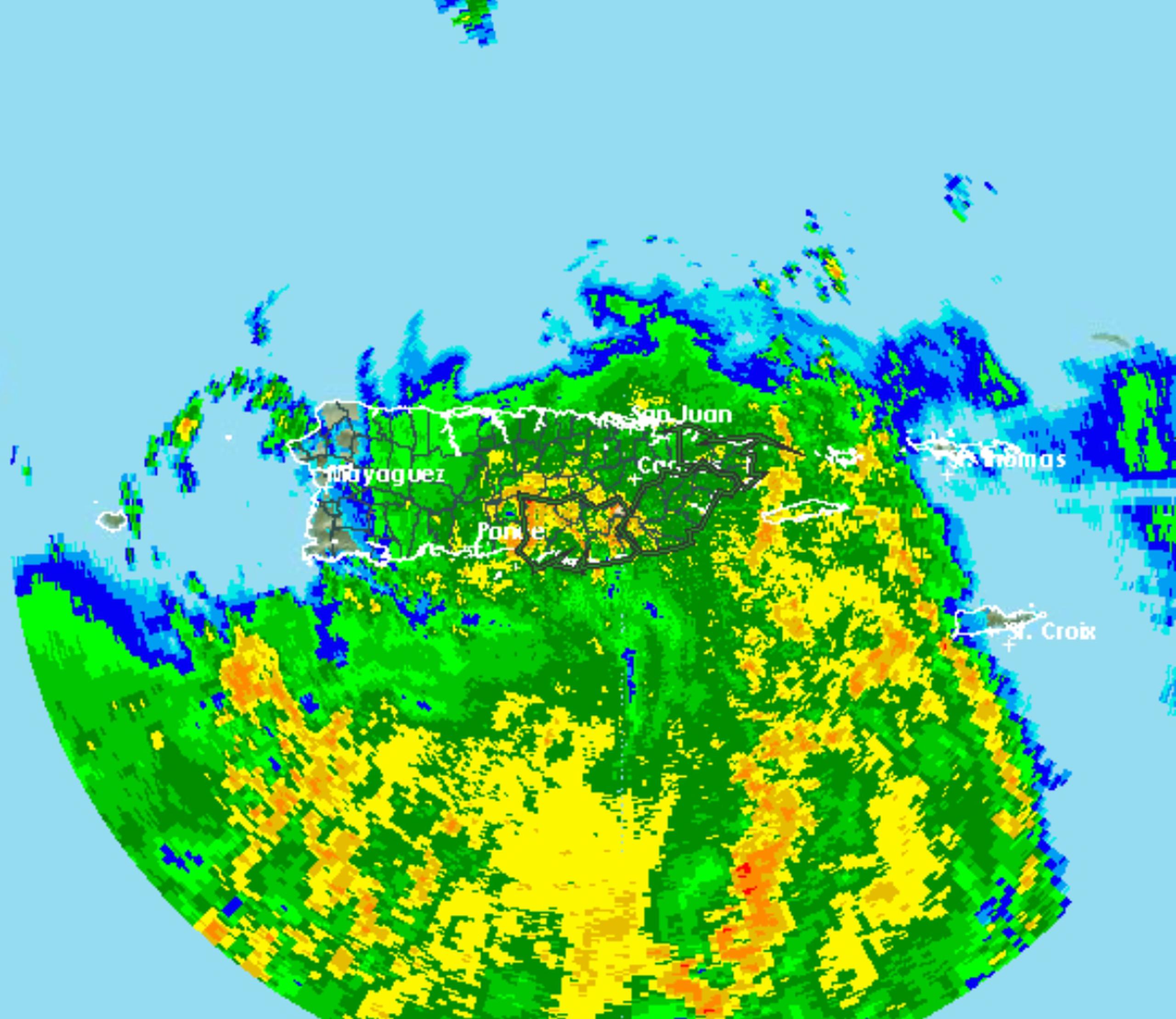 Imagen del radar que muestra lluvias asociadas al paso de la tormenta Laura.