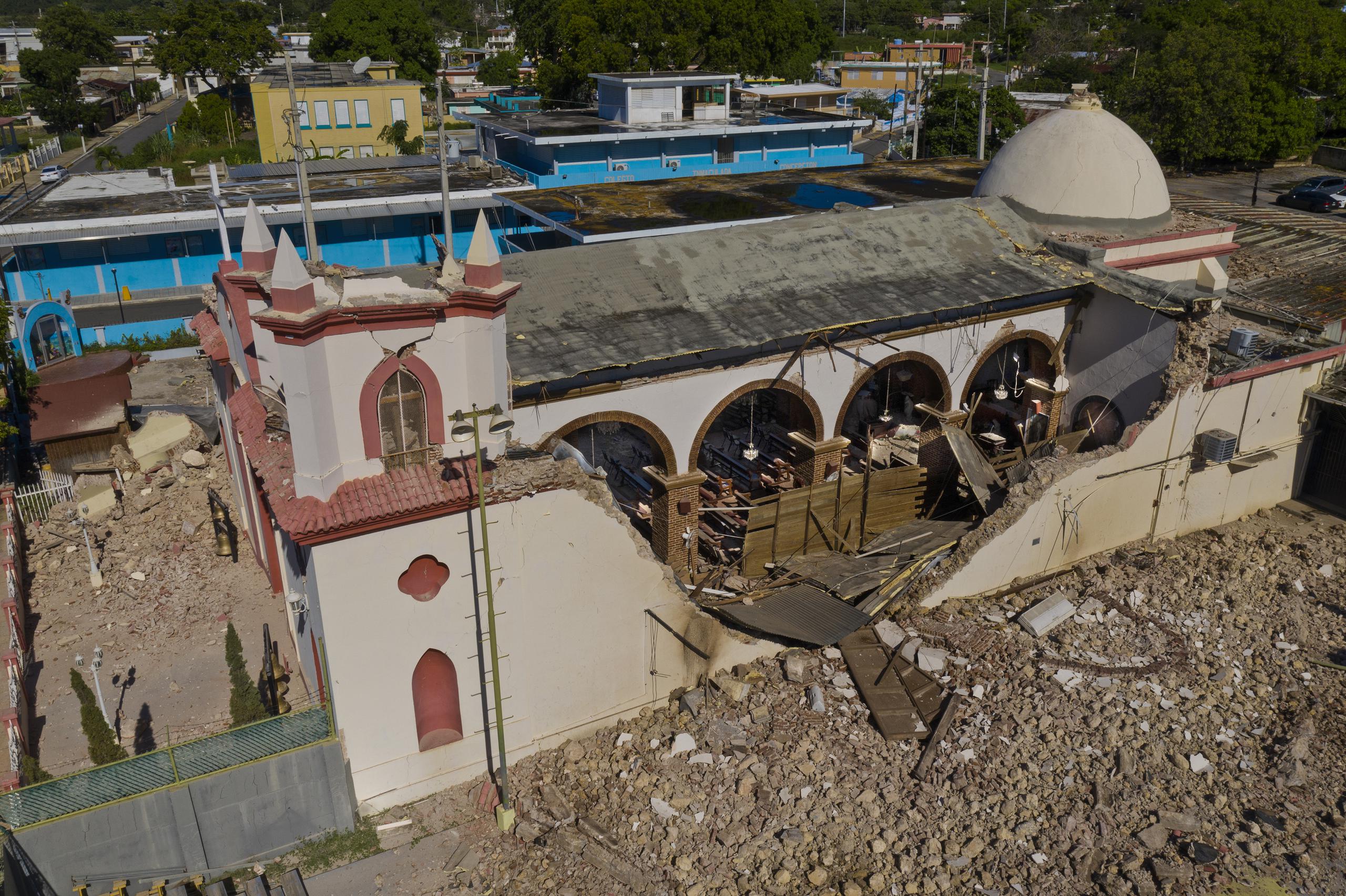 Así quedó la iglesia católica de Guayanilla tras el terremoto reportado el pasado 7 de enero. (Archivo)