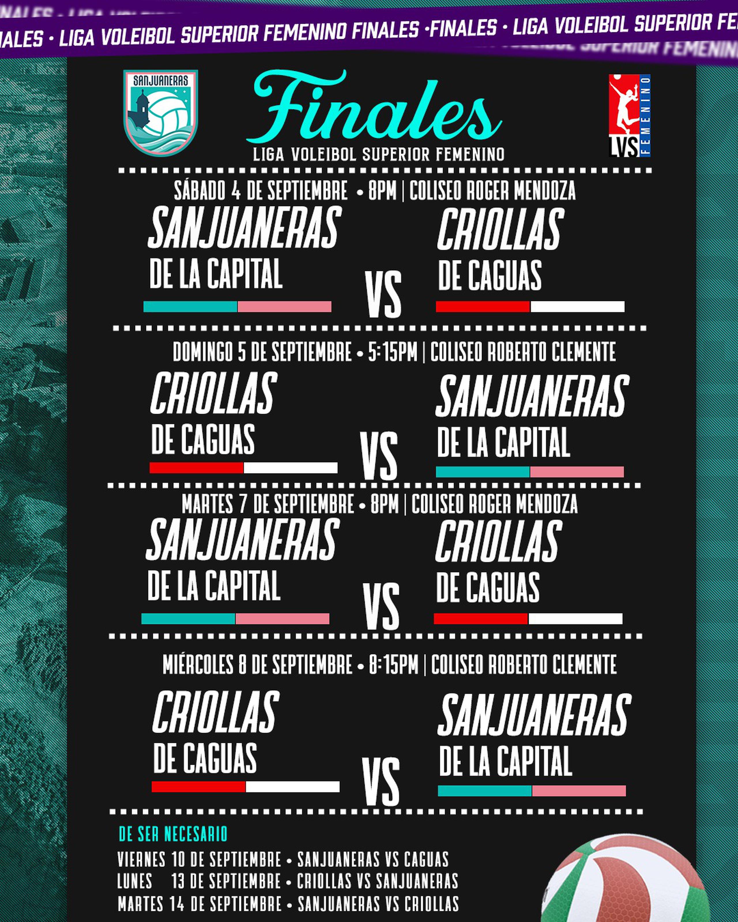 Este es el calendario de los primeros cuatro juegos de la serie final del Voleibol Superior.