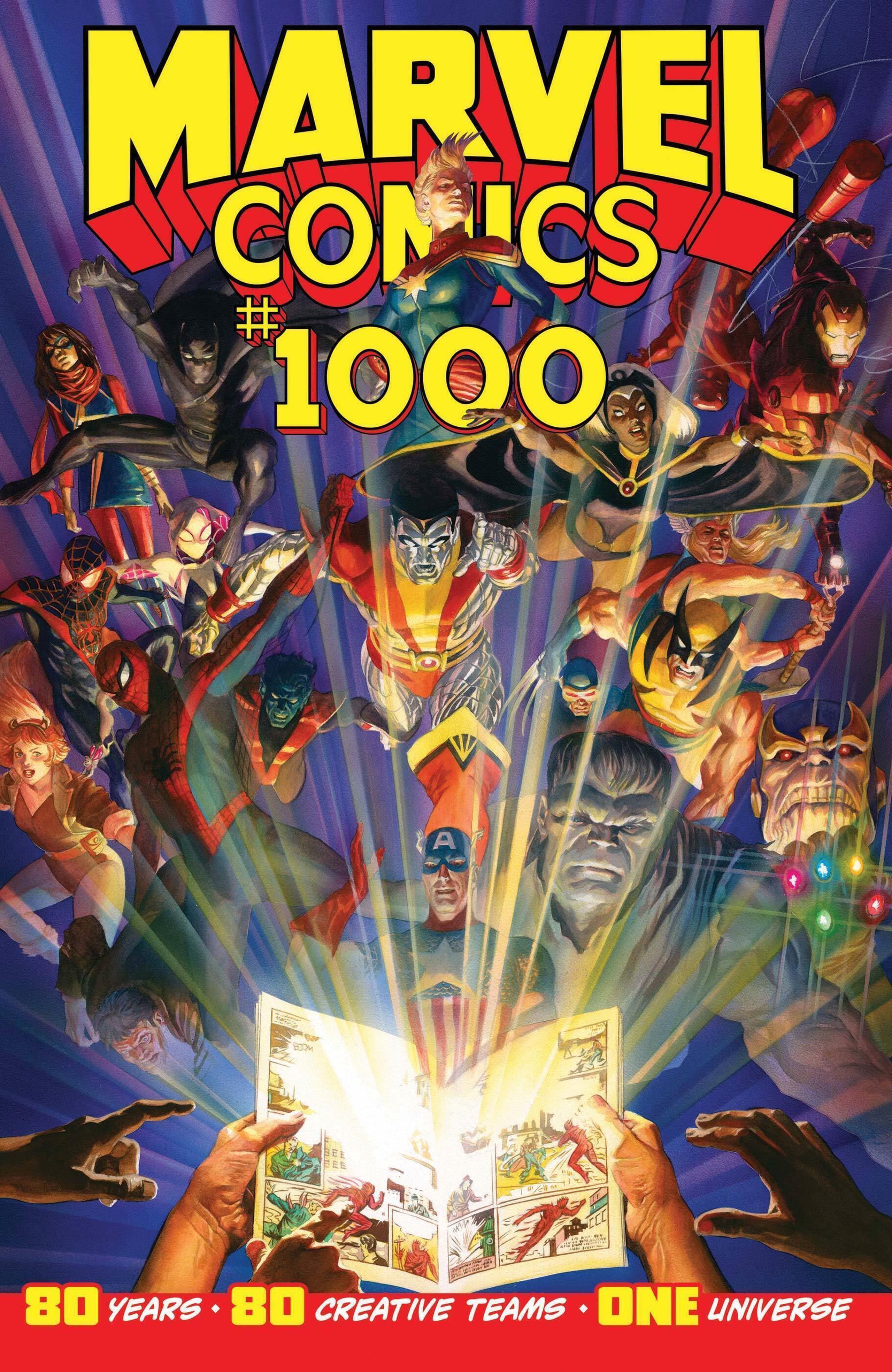 El número 1,000 de Marvel Comics rinde homenaje a muchos de los personajes más reconocibles de Marvel. (EFE / EPA / Adam S. Davis)