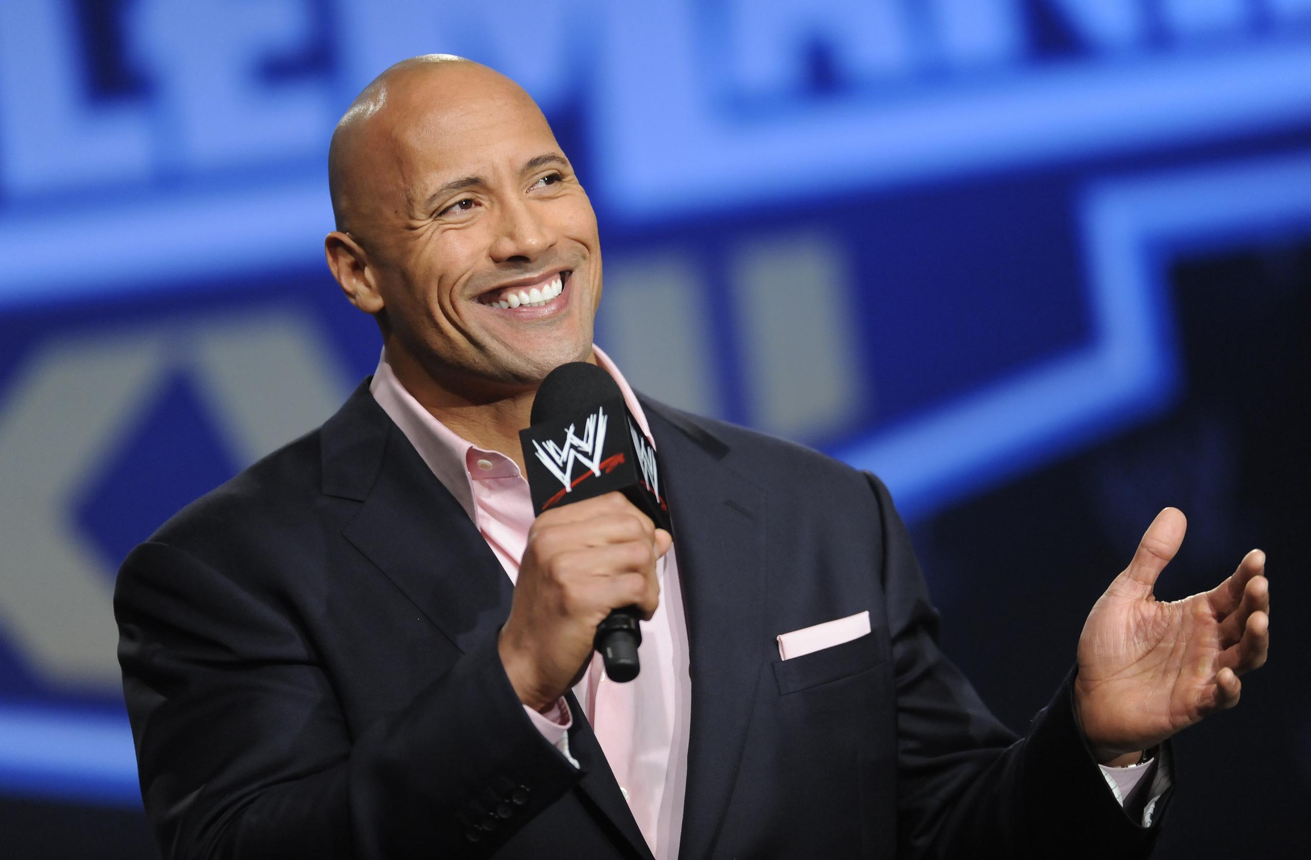 Dwayne "The Rock" Johnson durante una conferencia de prensa de Wrestlemania 27.