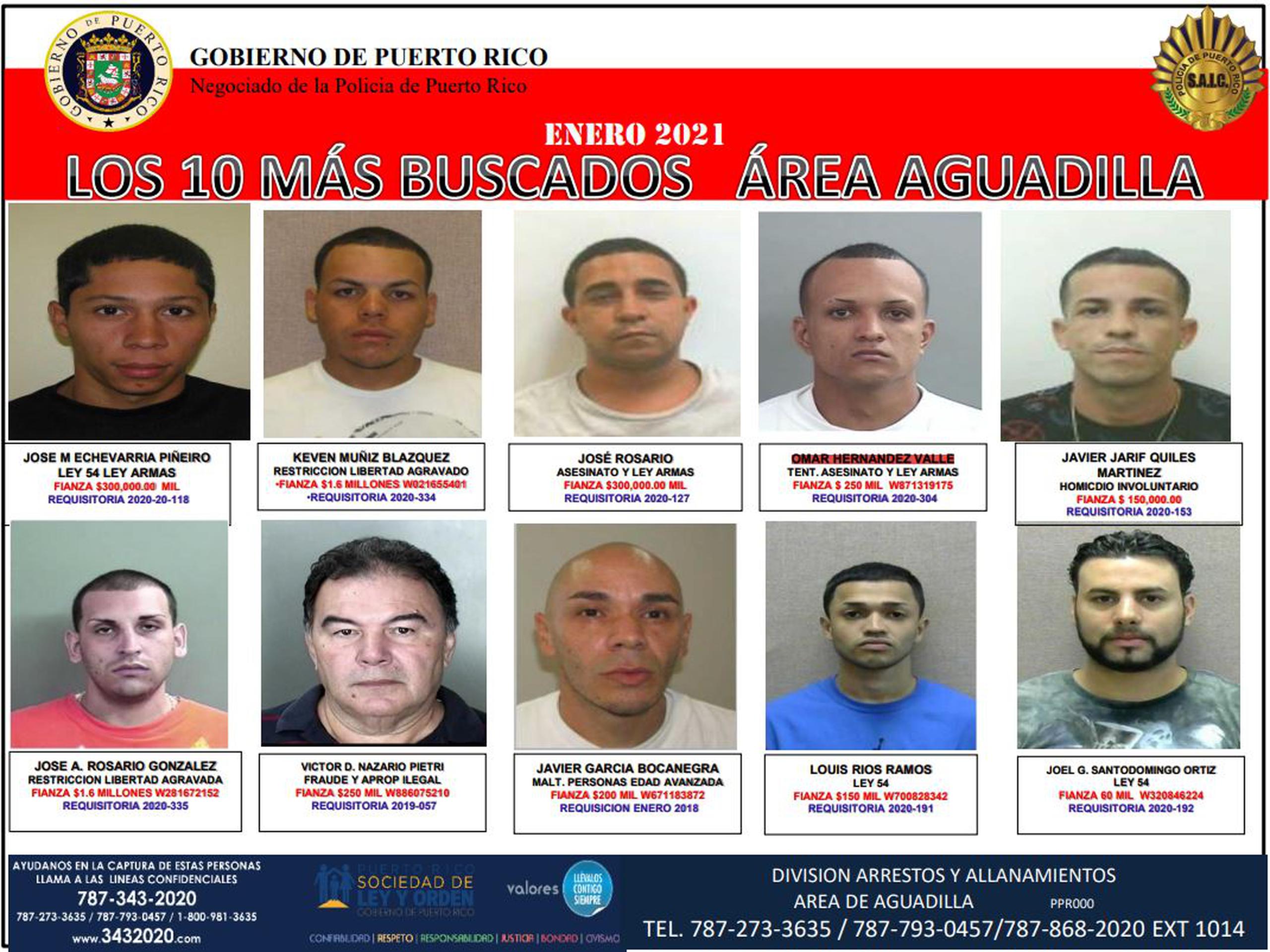 Los 10 más buscados en el área de Aguadilla.