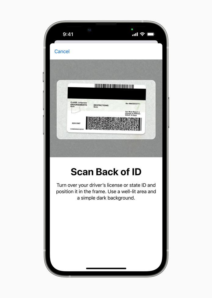Ejemplo de una licencia de conducir en la aplicación Apple Wallet.