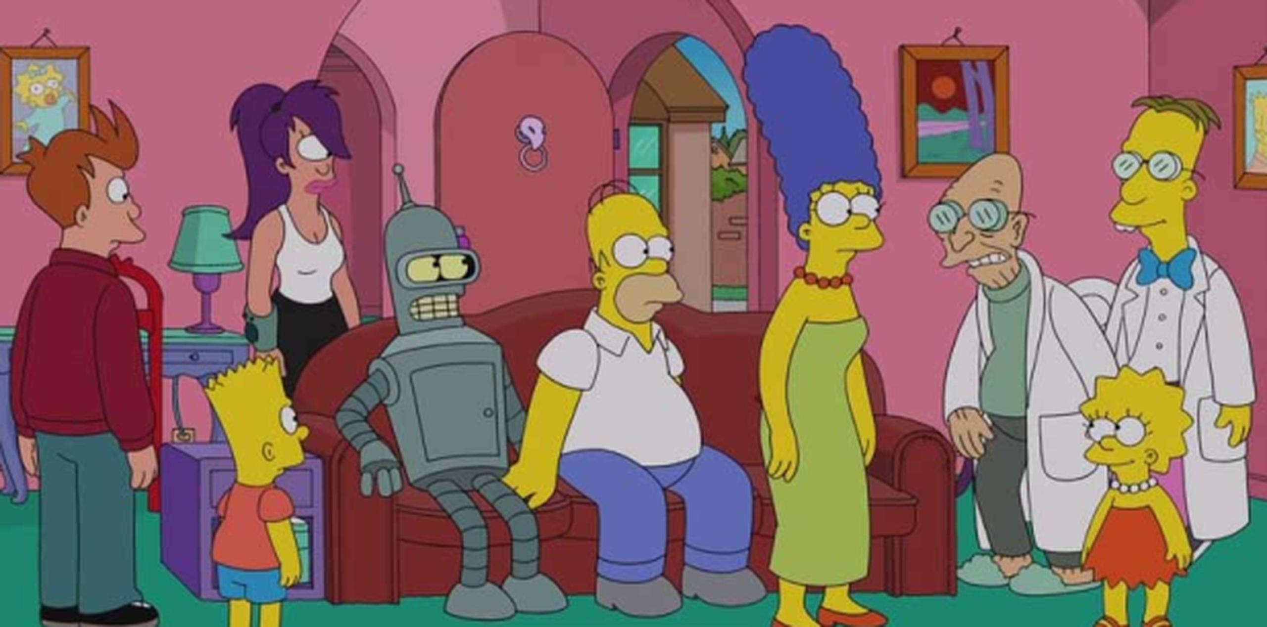 El junto entre los personajes de las series Futurama y Los Simpsons que será trasmitido por la cadena Fox este próximo domingo. (YouTube)