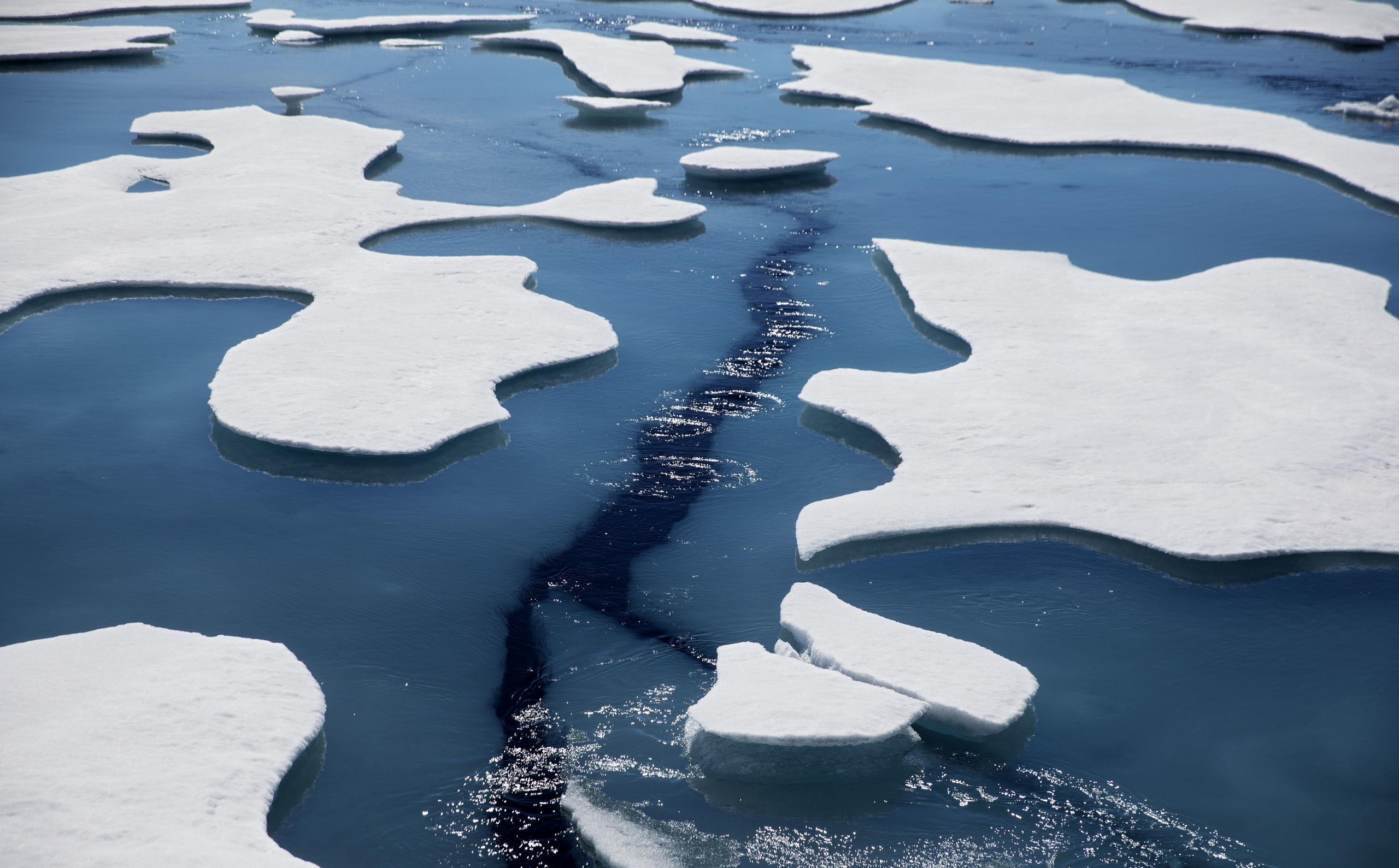 La cantidad de hielo marino que flota en el Océano Ártico varía enormemente, alcanza su máximo hacia marzo, tras los fríos del invierno, y se reduce al mínimo alrededor de septiembre.