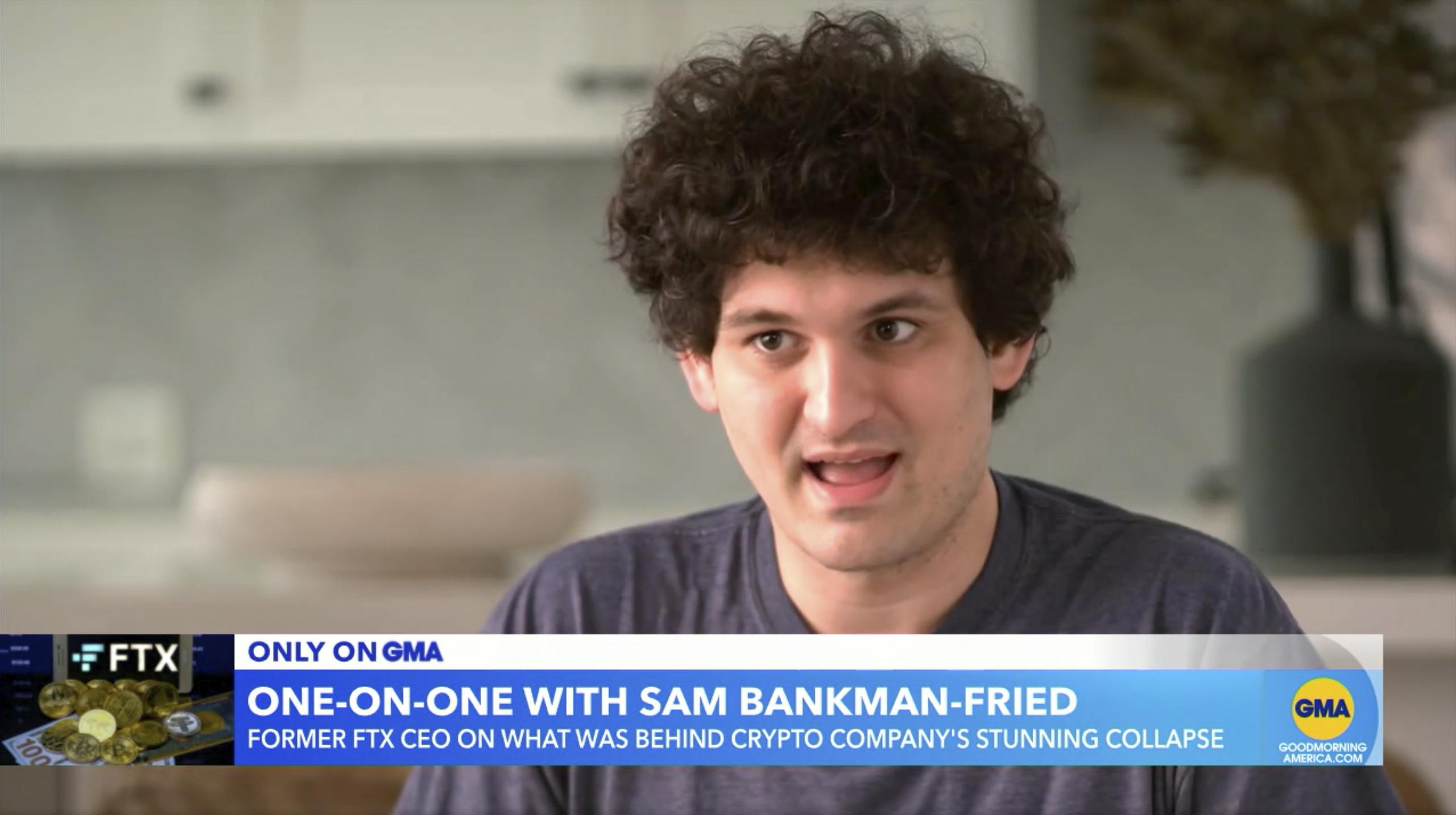 En esta imagen tomada de una entrevista con ABC News se muestra a Sam Bankman-Fried.