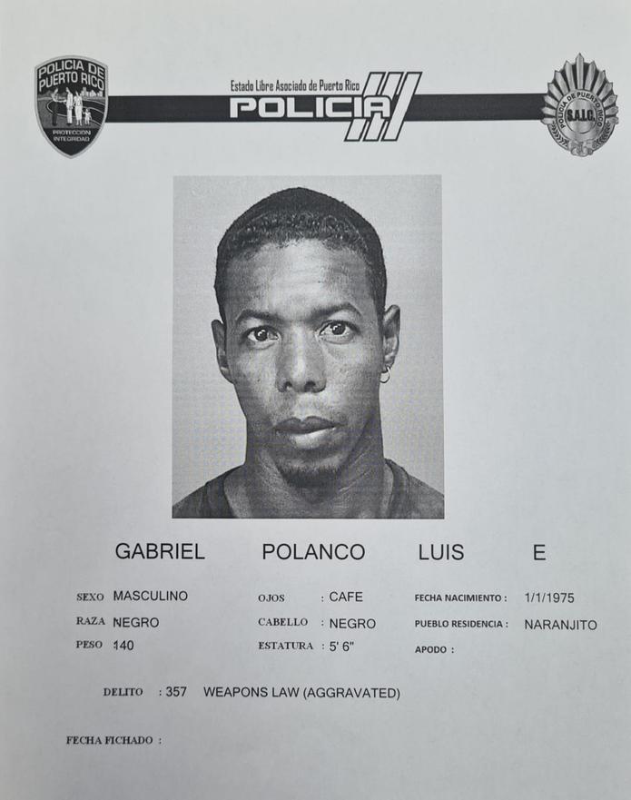 Luis E. Gabriel Polanco es buscado por el CIC de Carolina por un crimen en Canóvanas.