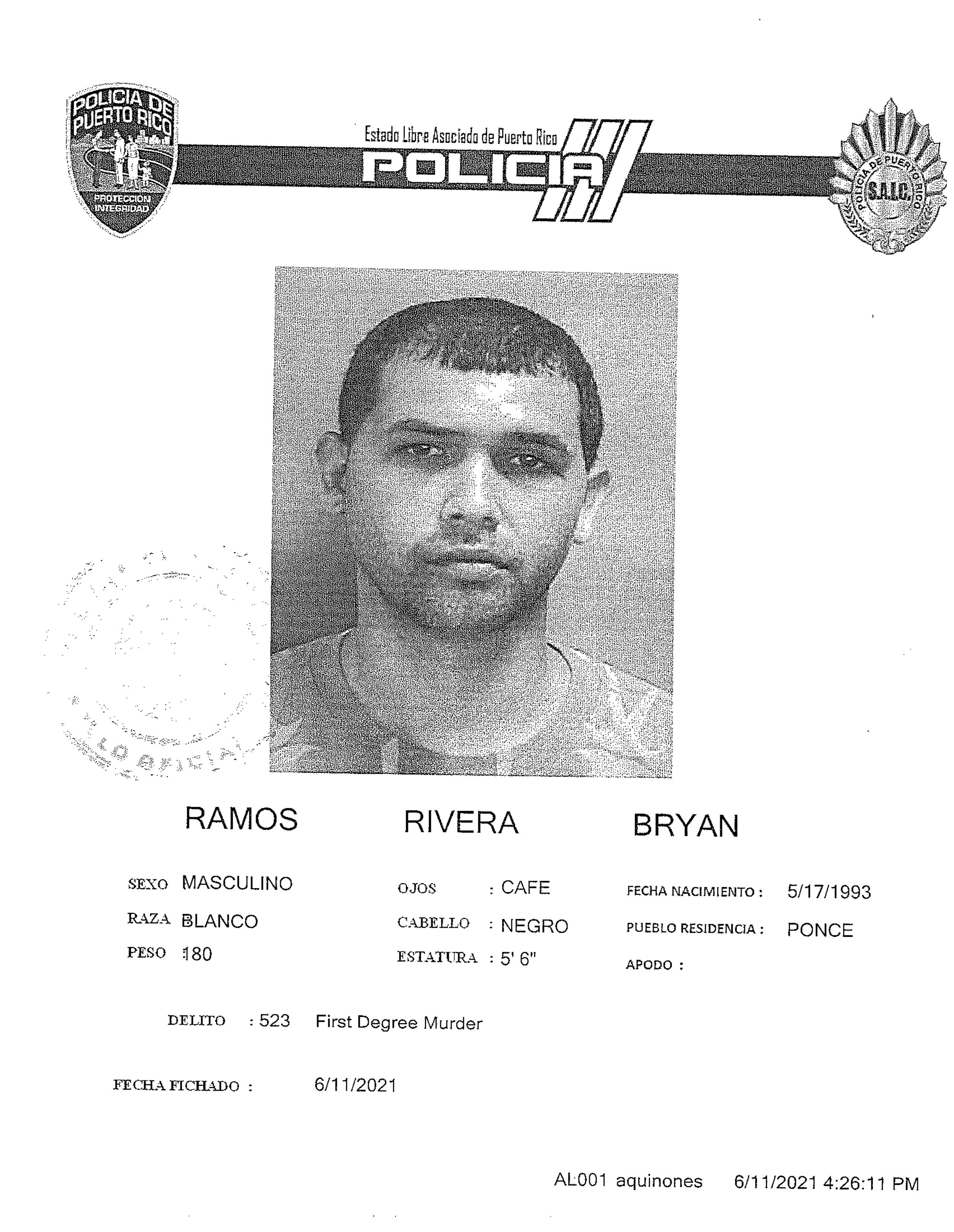Bryan Ramos Rivera no pudo prestar la fianza de $3 millones.