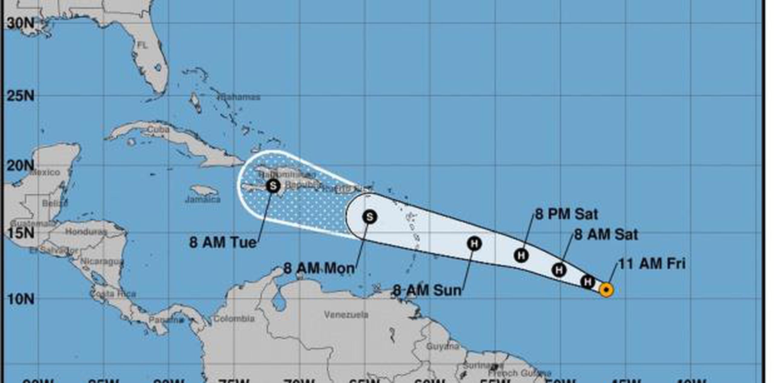 El Servicio Nacional de Meteorología ubica al fenómeno pasando a unas 80 millas al sur de Ponce. (Archico)