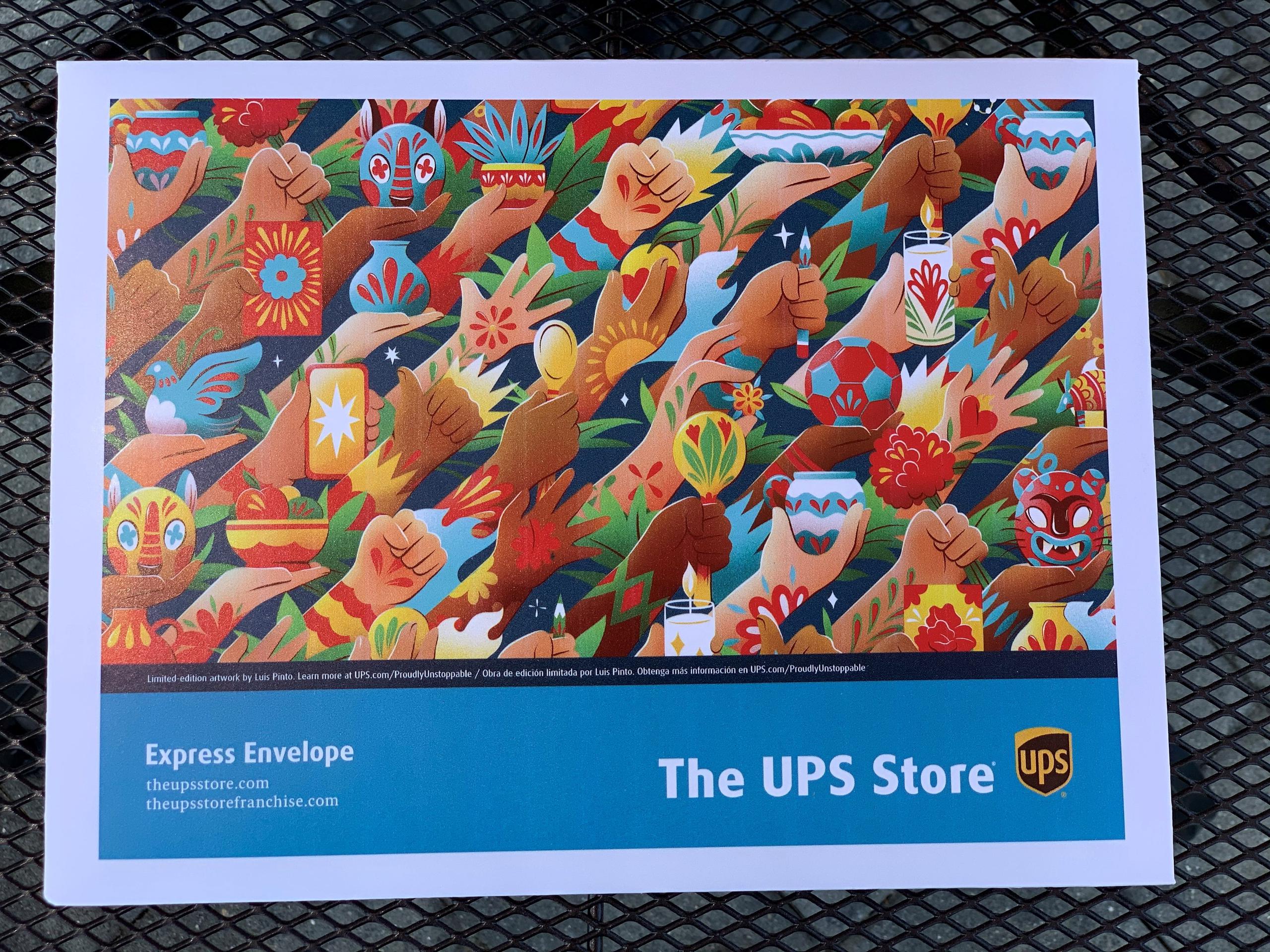  Fotografía cedida por UPS donde se muestra la obra "Los desafíos son nuestro fuego" del diseñador gráfico e ilustrador mexicano Luis Pinto.