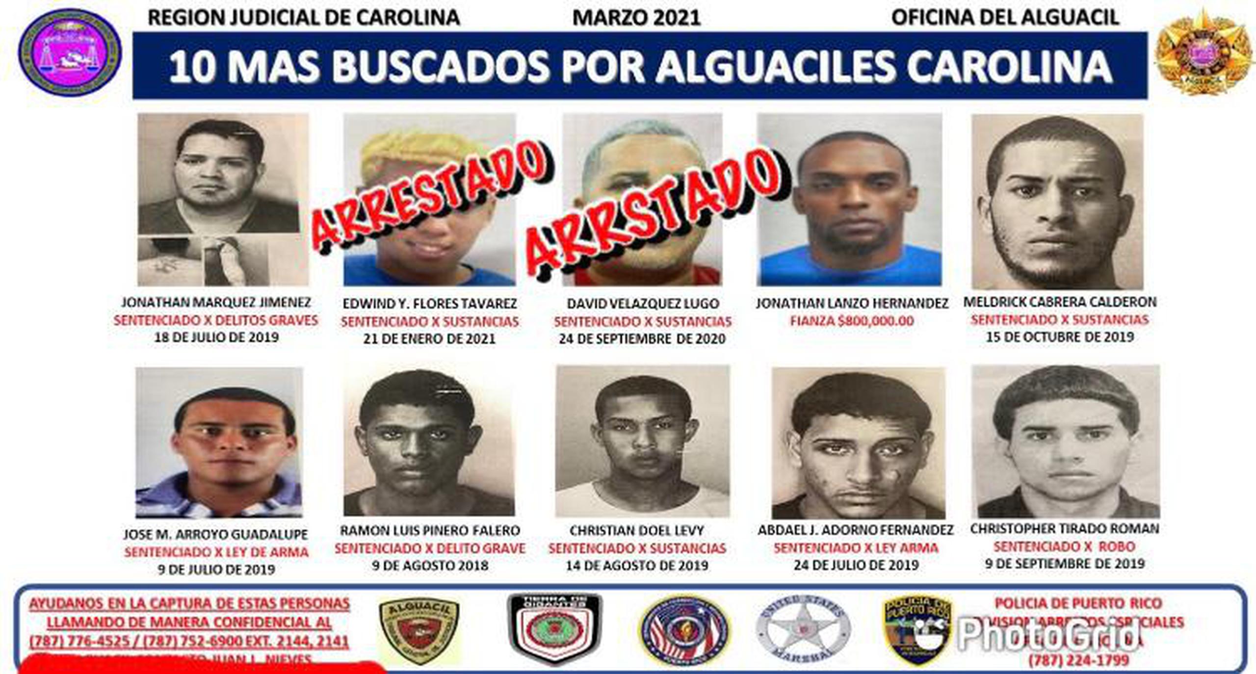 El arrestado, identificado como Jonathan Márquez Jiménez, figuraba como el primero en la lista de Los Más Buscados por los Alguaciles de la Región Judicial de Carolina.
