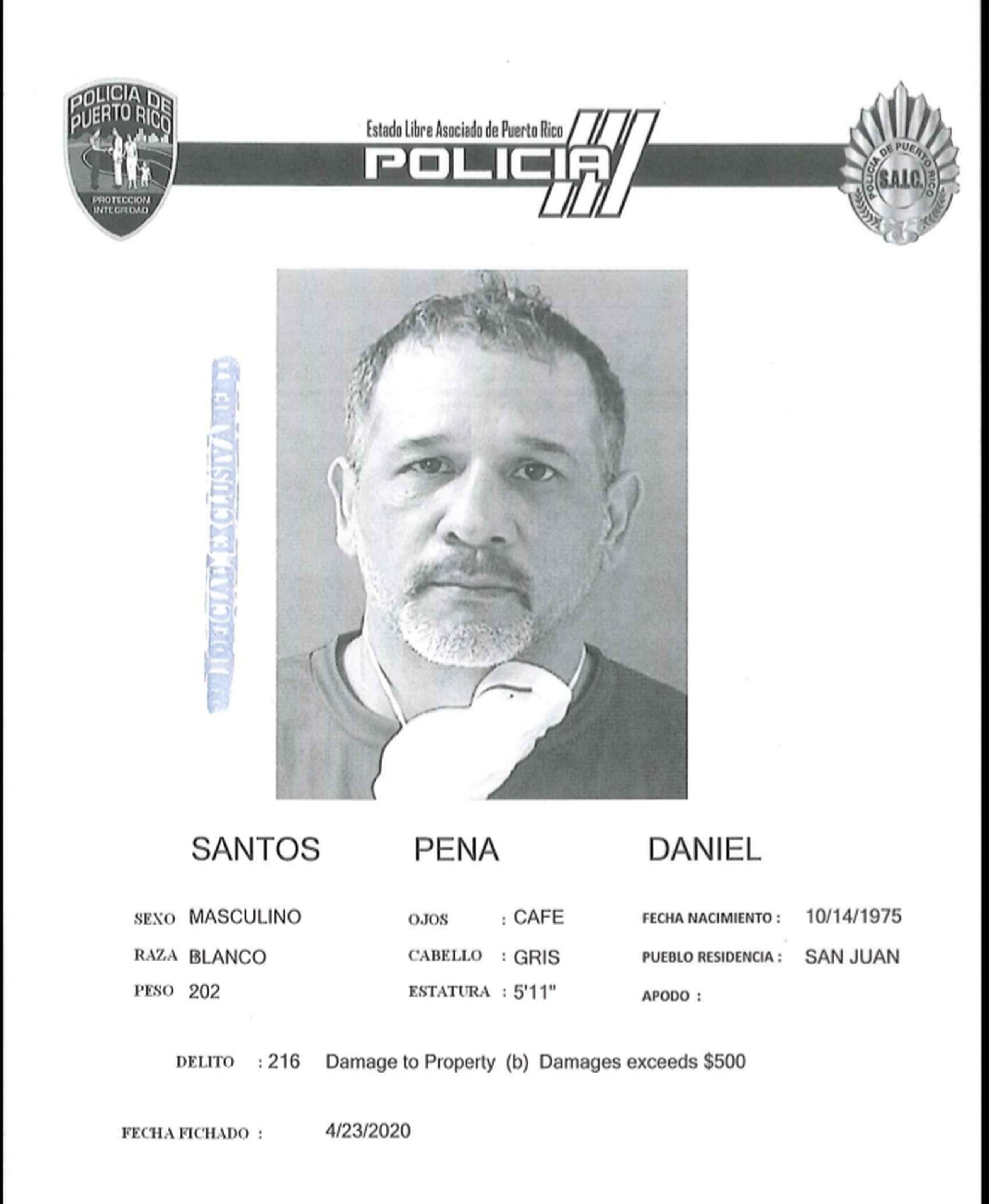 El exboxeador Daniel Santos Peña fue ingresado en prisión tras ser acusado por los delitos de daños agravados, obstrucción de la justicia y violación a las leyes de Sustancias Controladas y de Armas.