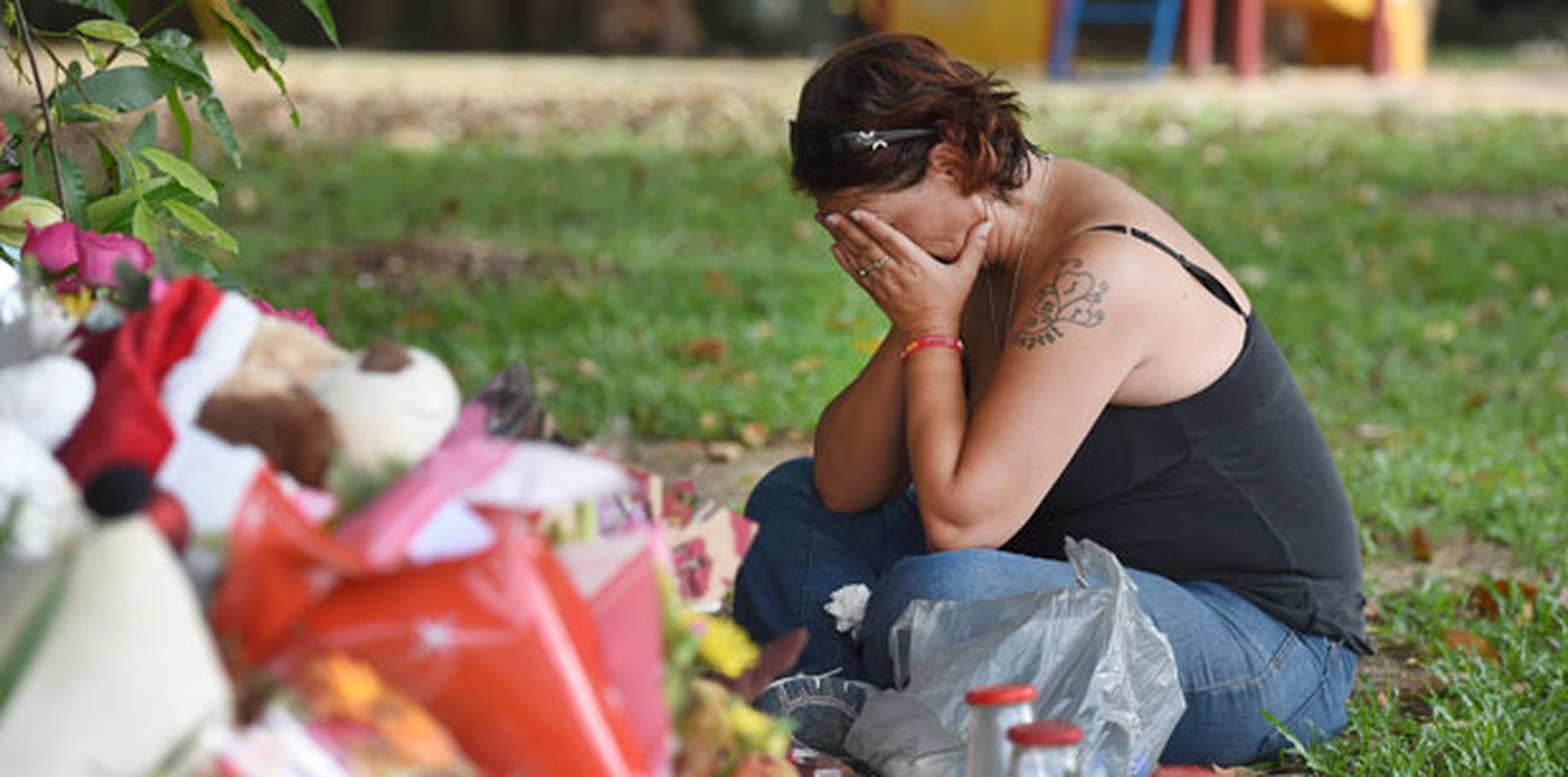 En la foto, una mujer llora frente a una ofrenda floral colocada en la residencia donde ocurrió la masacre.  (EFE)