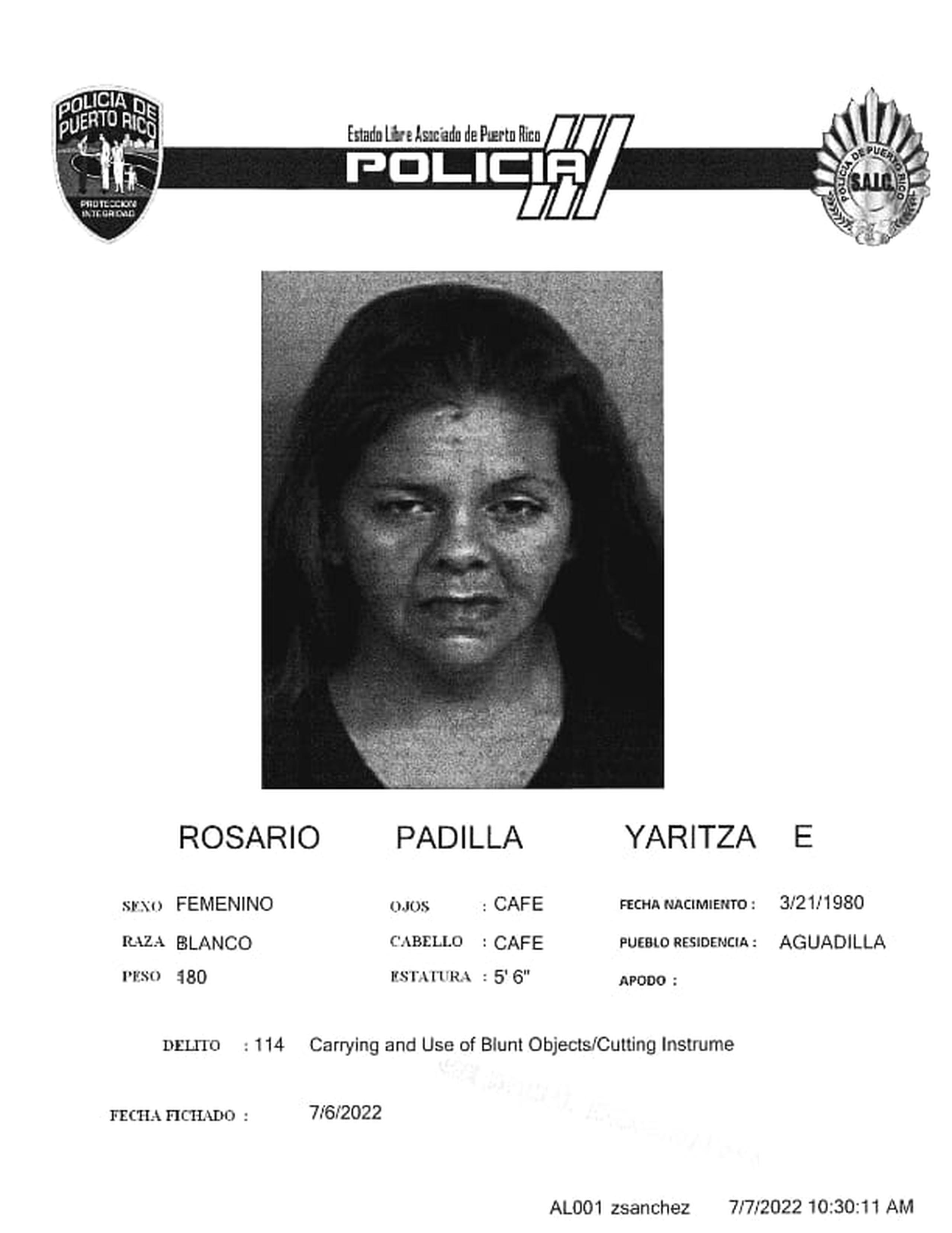 Yaritza E. Rosario Padilla acusada por asaltar a un ciudadano armada de un machete.