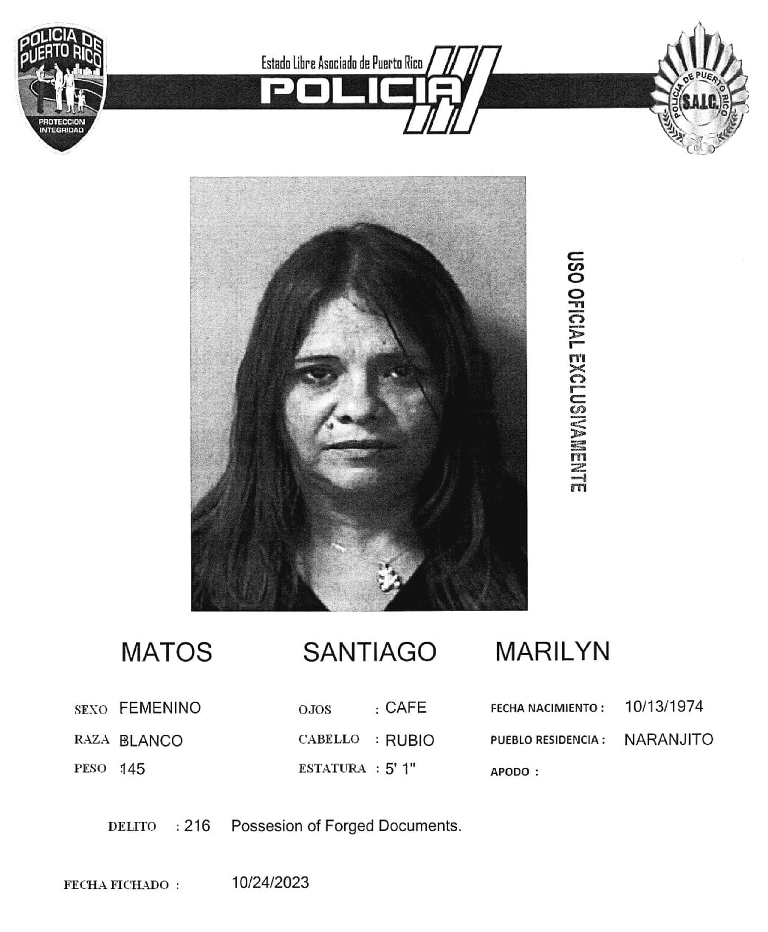 Marilyn Matos Santiago fue acusada por falsificación de recetas para adquirir medicamentos controlados, entre otros delitos.