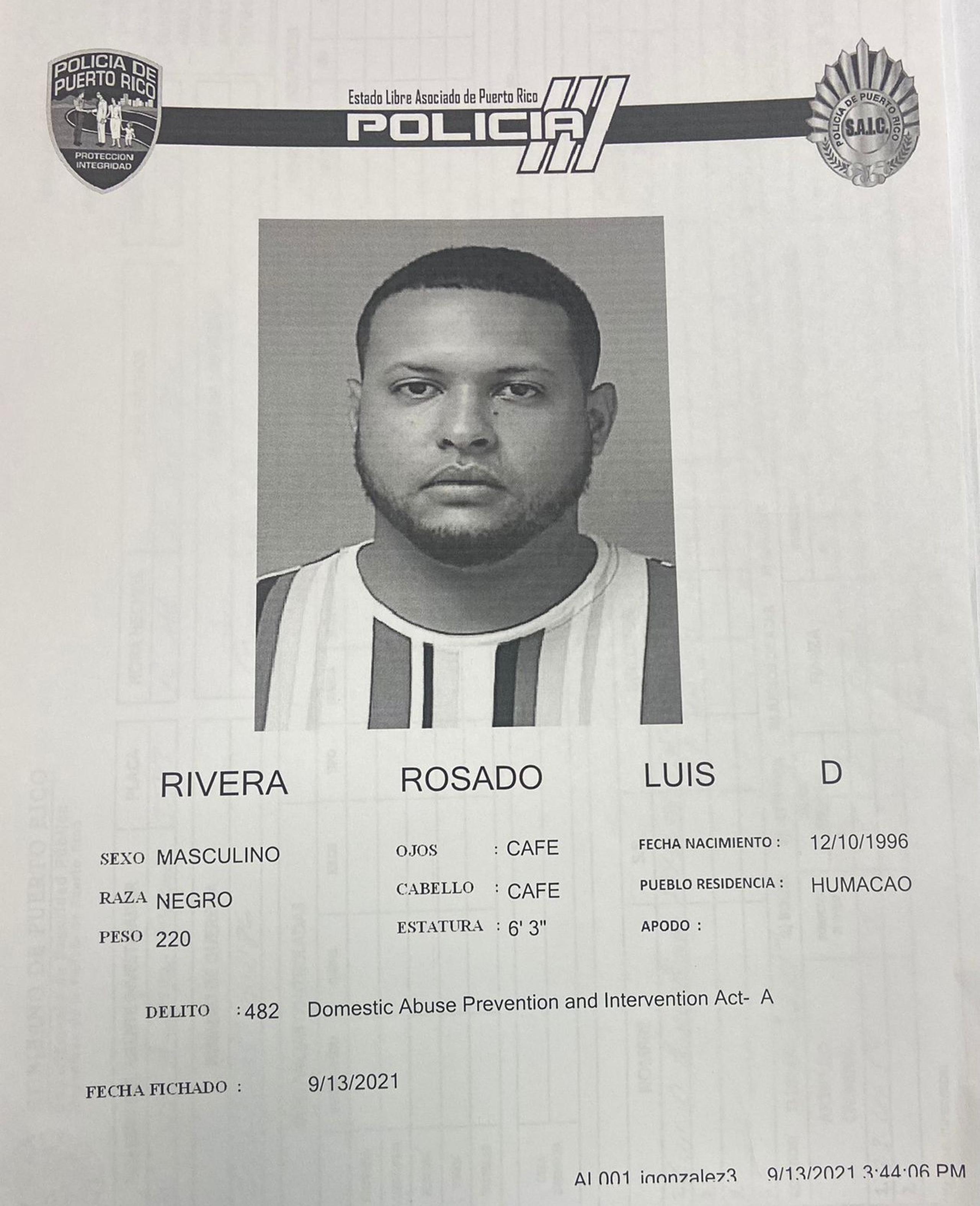 Ficha policíaca de Luis D. Rivera Rosado.