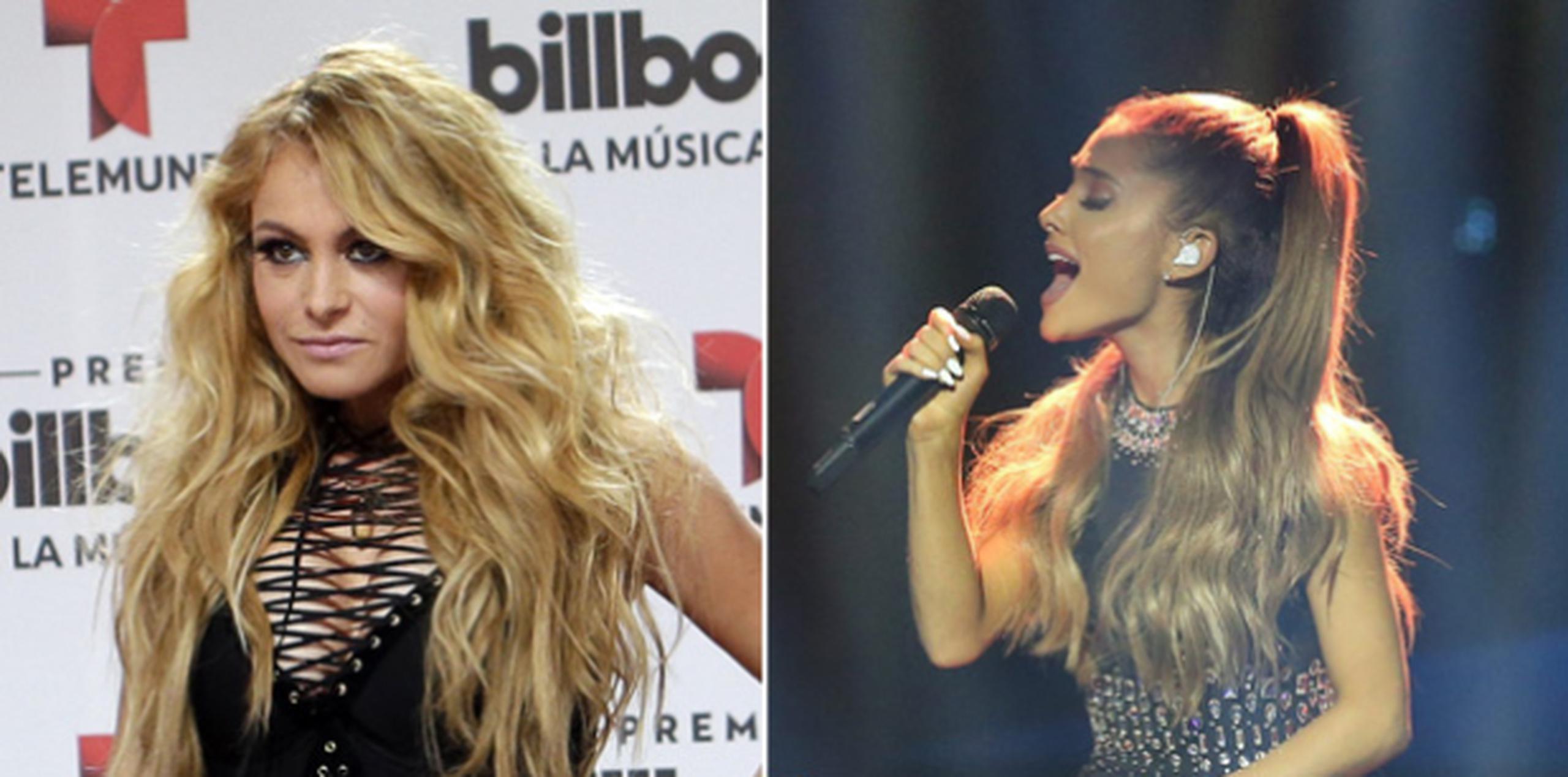 Ariana Grande suspendió su gira mundial luego del ataque. A la izquierda, Paulina Rubio. (Archivo / EFE / Wolfgang Kumm)