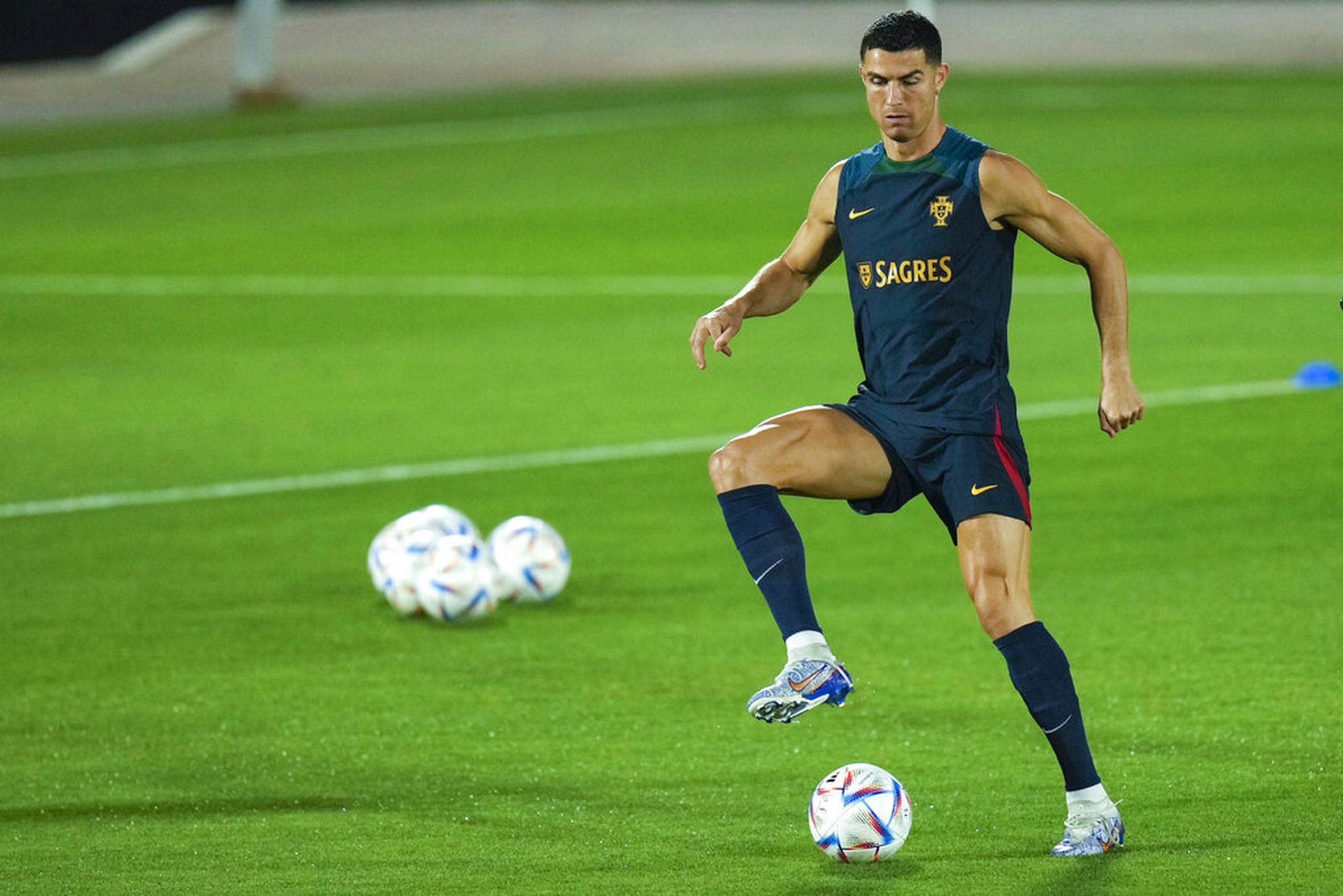Cristiano Ronaldo durante un entrenamiento de Portugal en el Mundial.