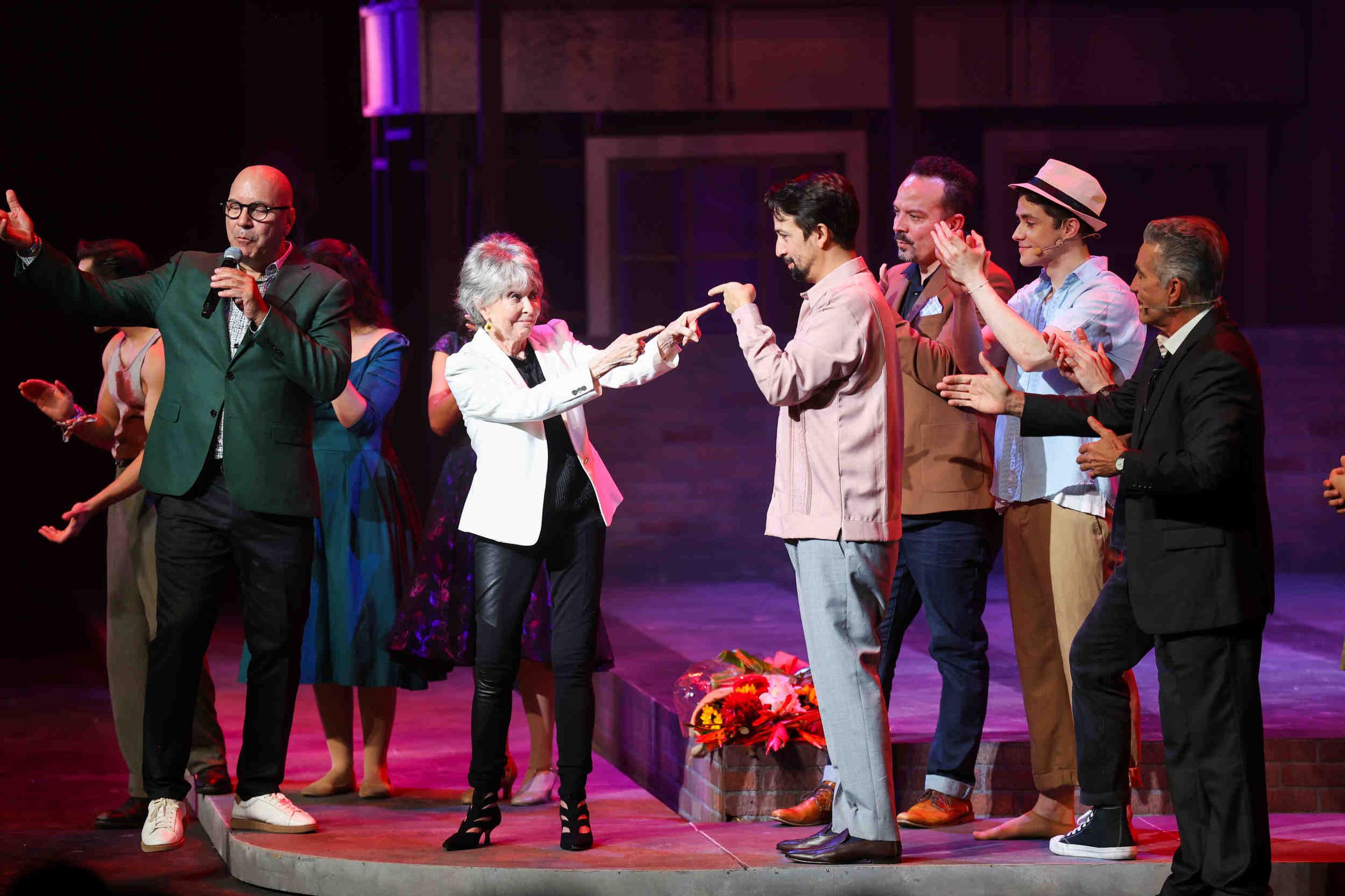 Rita Moreno, represented by producer Ender Vega and his friend, playwright and actor Lin-Manuel Miranda, expressed to the audience the pride she feels in being part of a stage production in her honor.