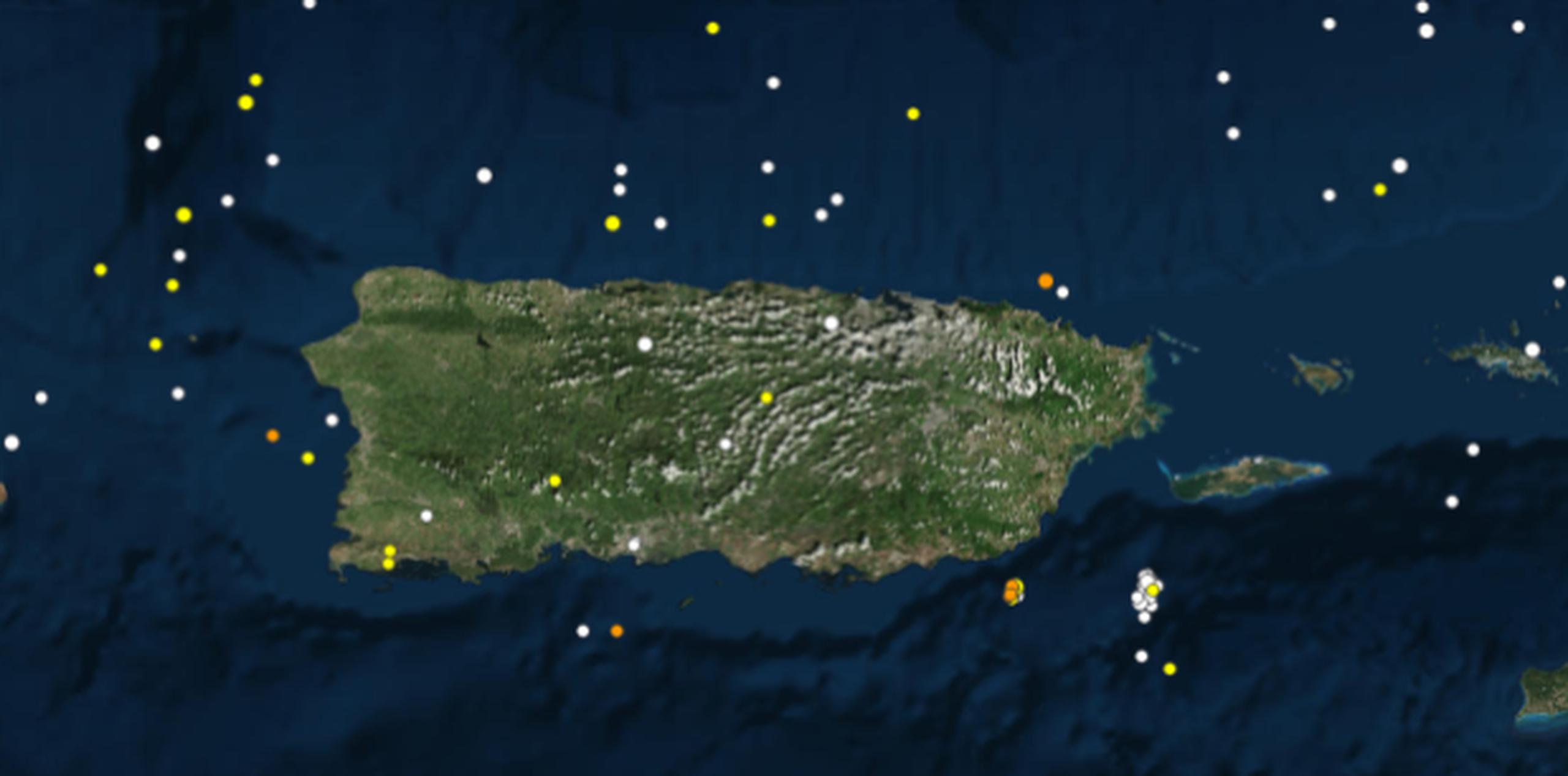 Temblores de magnitud 2.5 o más en Puerto Rico durante los pasados 30 días. (USGS)