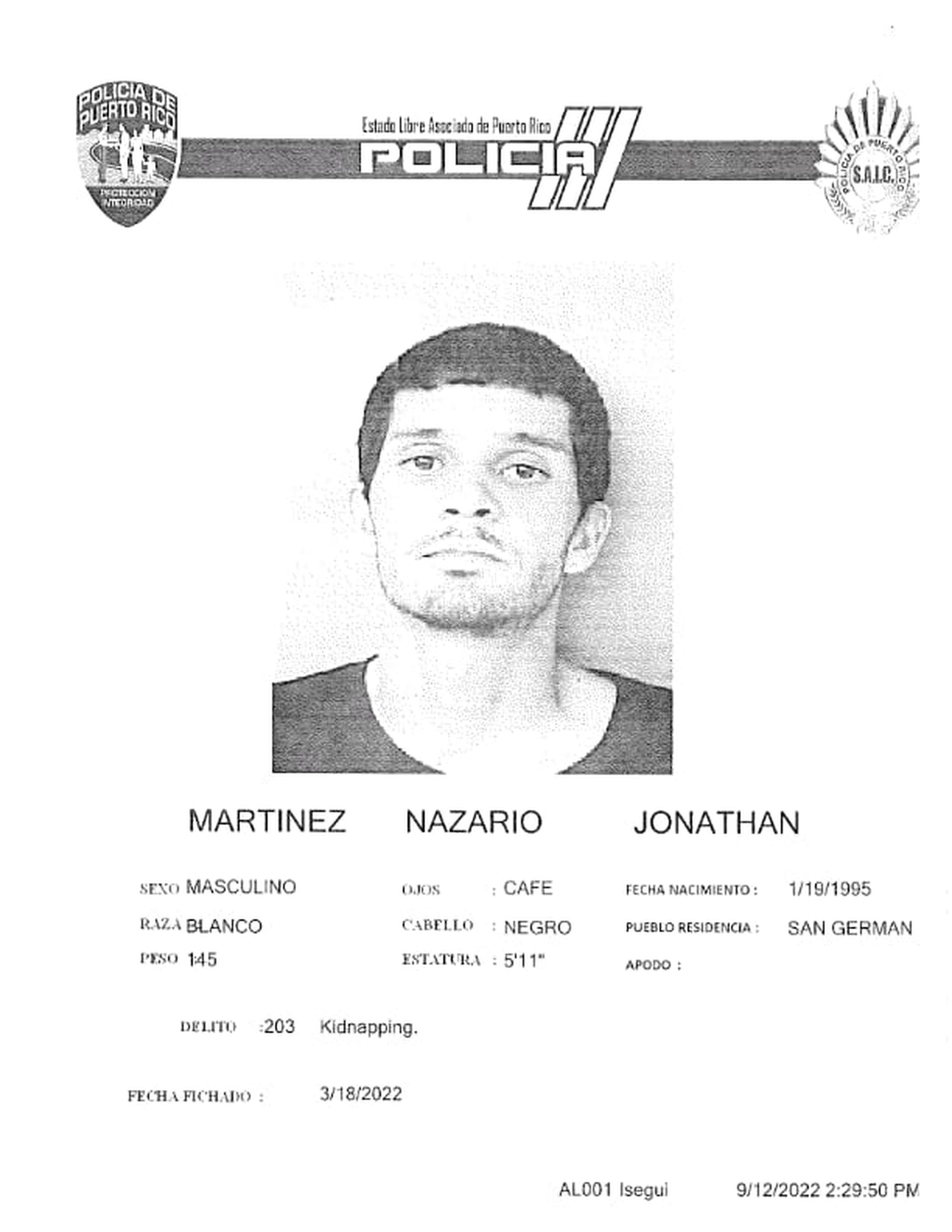 Jonathan Martínez Nazario fue ingresado en el complejo correccional de Ponce hasta la vista preliminar.