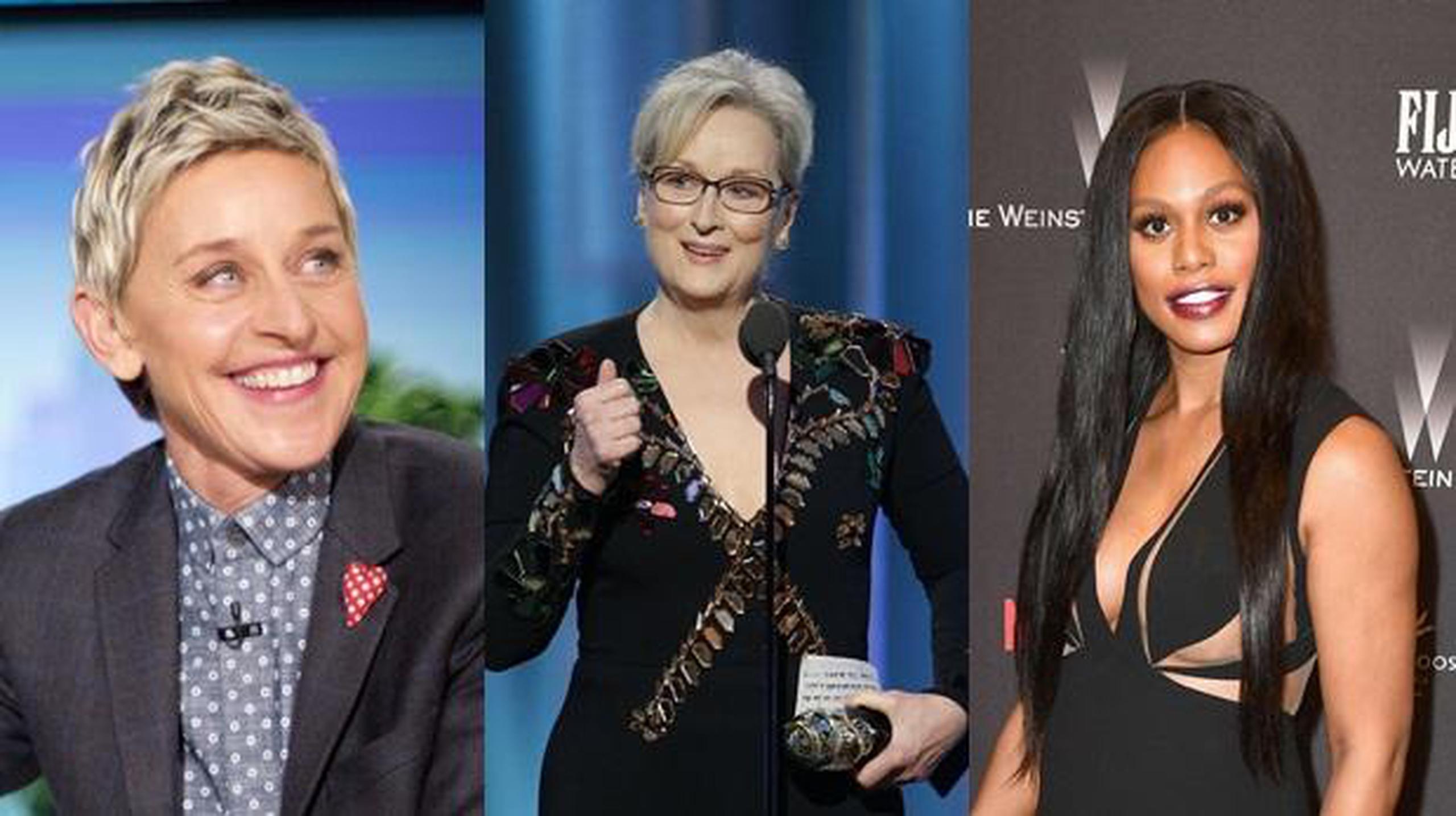 Ellen DeGeneres (izquierda) y Laverne Cox (derecha), dos de las actrices que felicitaron a Meryl Streep por sus palabras. (Fotos: Agencias)