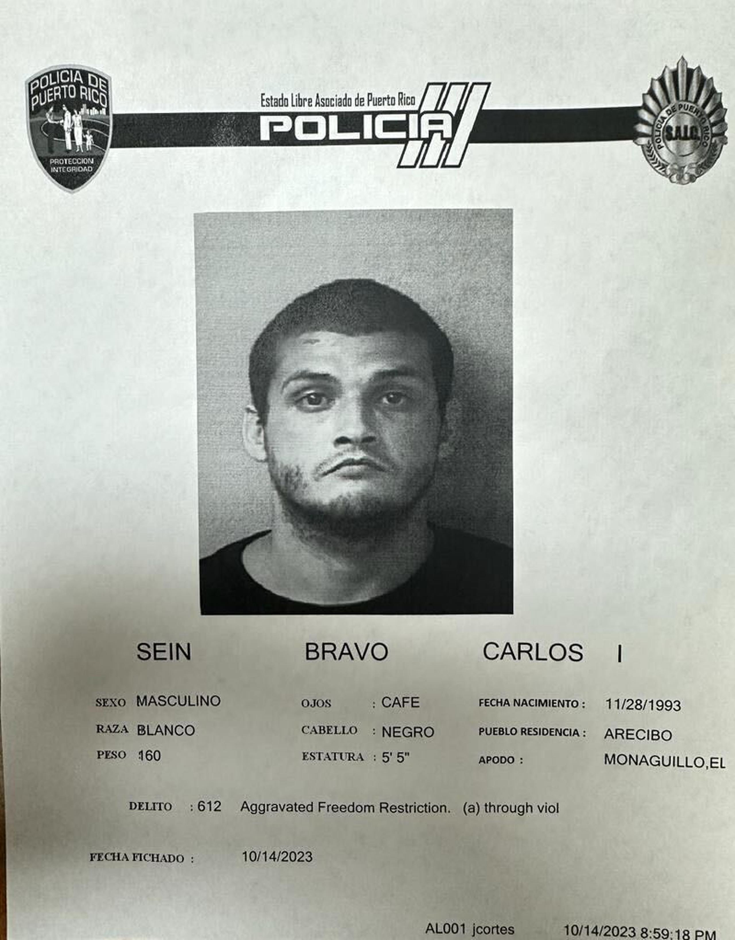 Ficha de Carlos Sein Bravo suministrada por el Negociado de la Policía.