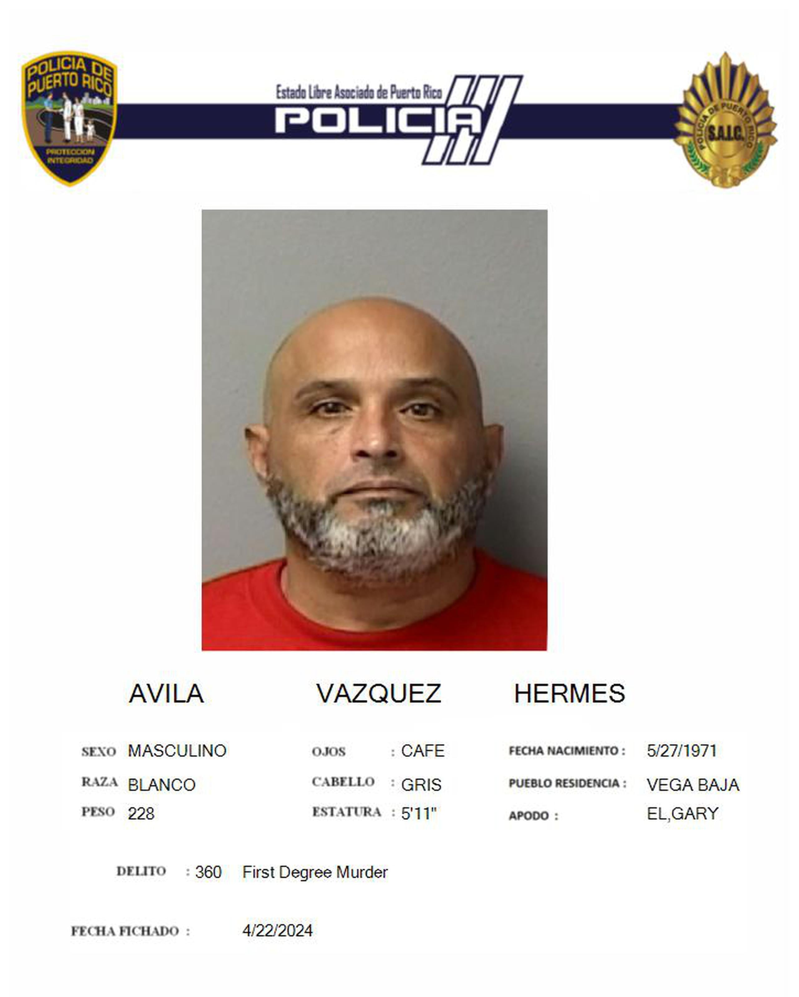 Hermes Ávila Vázquez de 52 años, enfrenta cargos de feminicidio, hurto de un vehículo, destrucción de evidencia y violación al artículo 6.6 (posesión de un arma blanca) de la Ley de Armas.