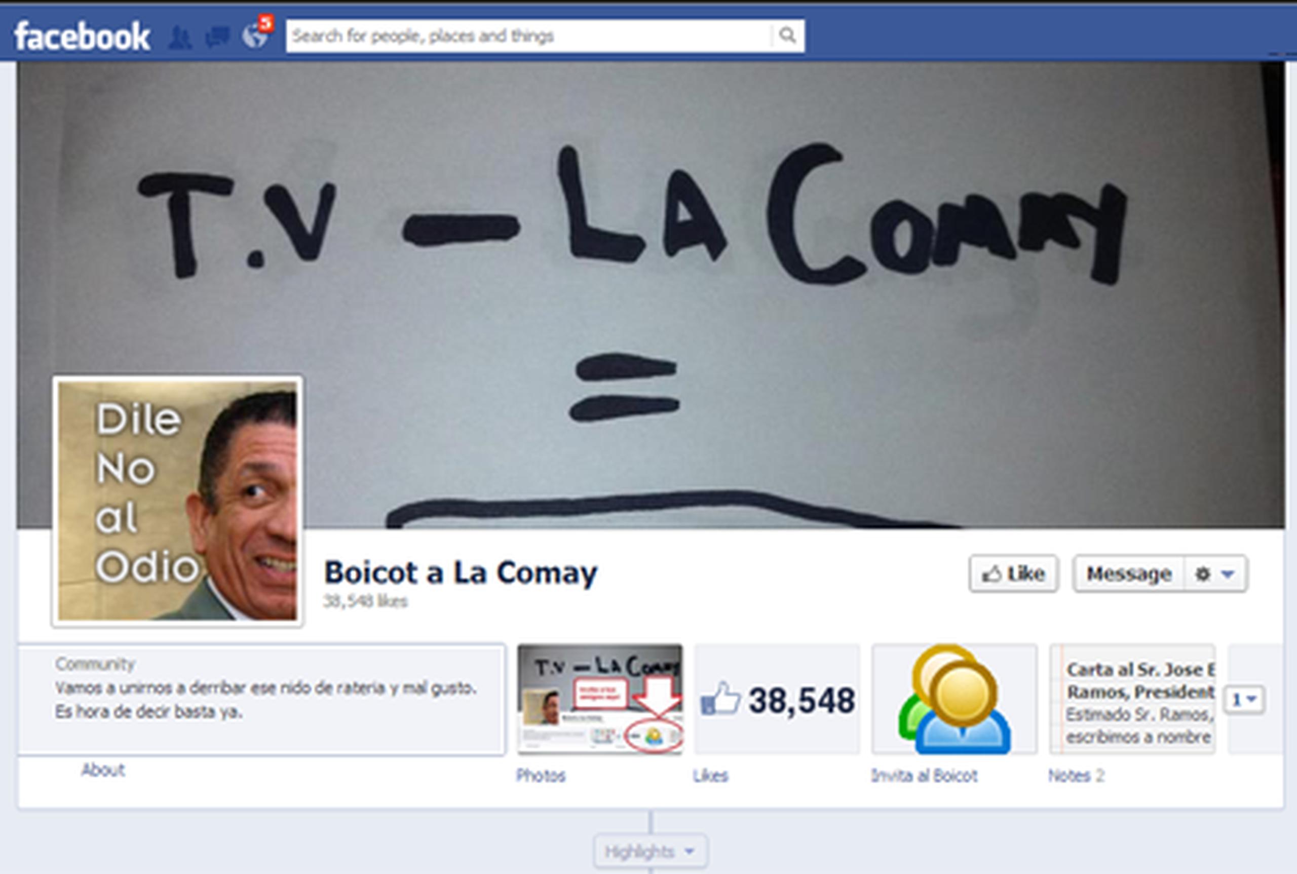 La página de Facebook de la iniciativa "Boicot a La Comay" ha recibido más de 40,000 "likes" en las pasadas 40 horas.