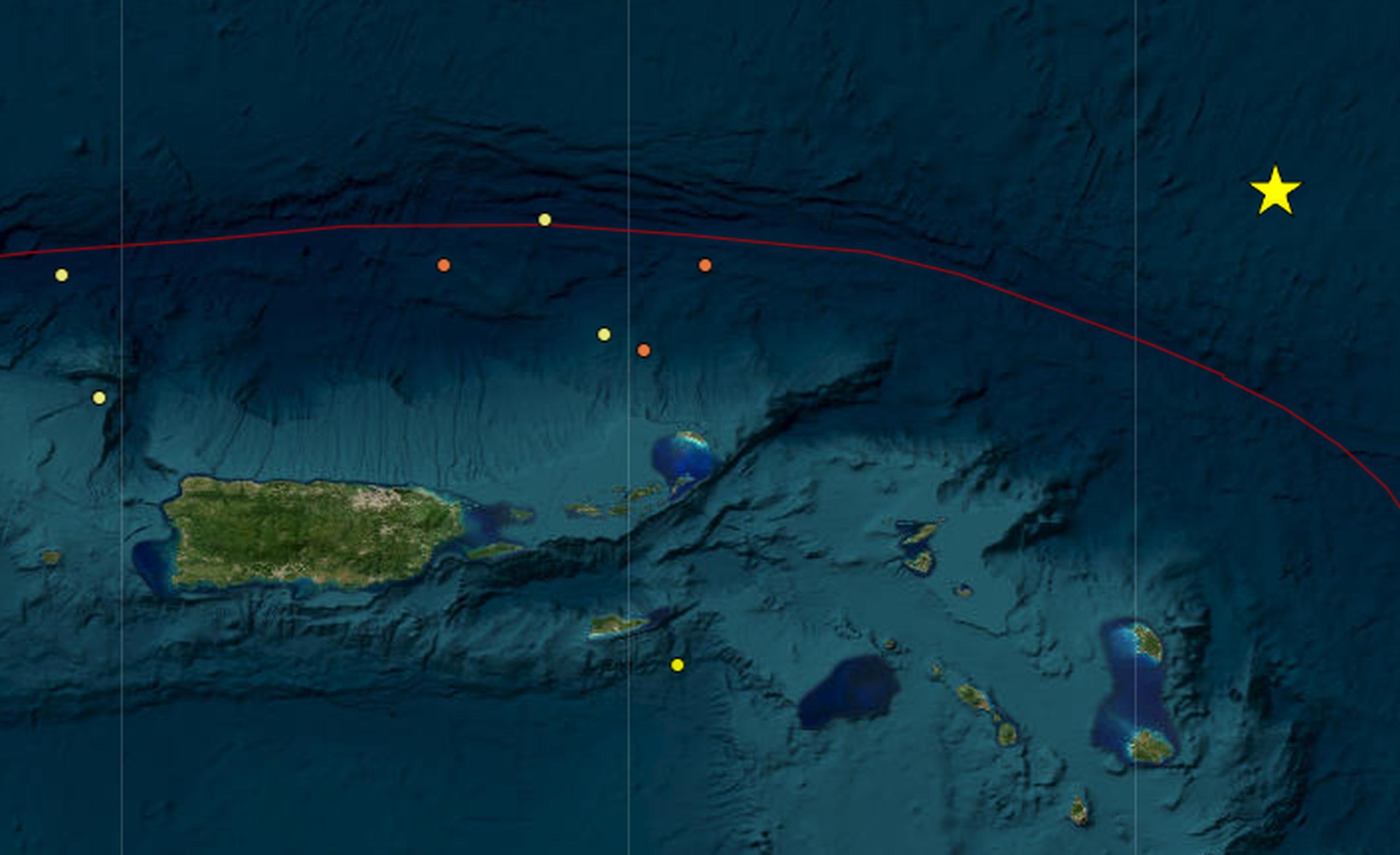 La estrella en el extremo derecho superior  muestra dónde ocurrió el epicentro del sismo que fue sentido en Puerto Rico. (Red Sísmica de Puerto Rico)