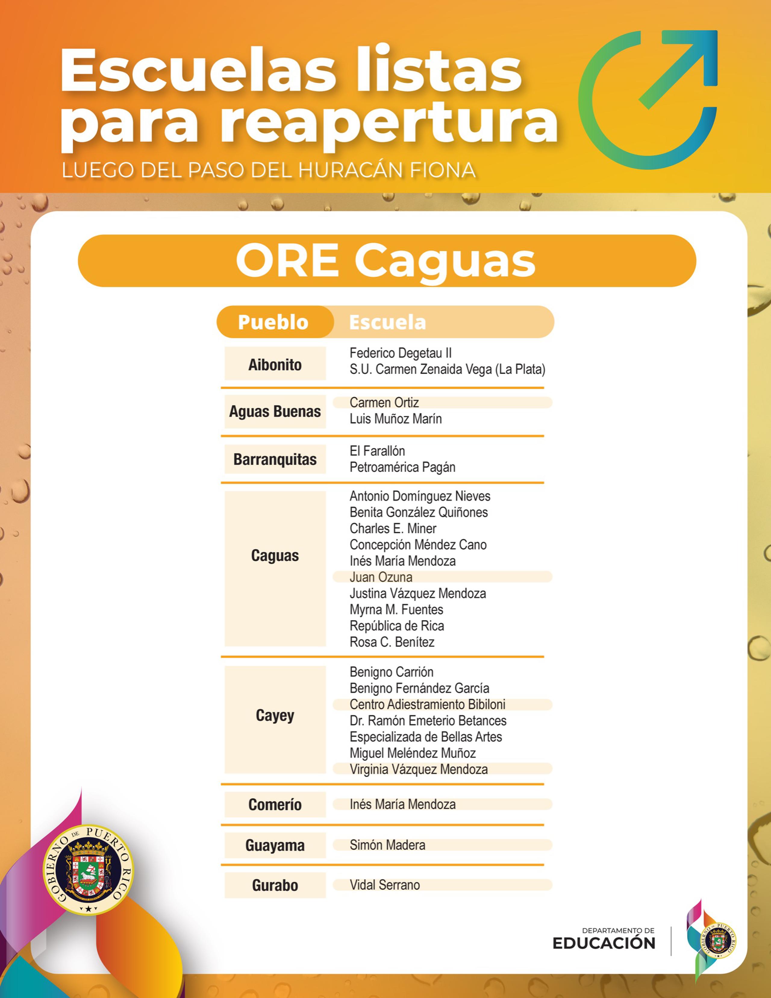 En la región de Caguas estarán en función 26 escuelas.
