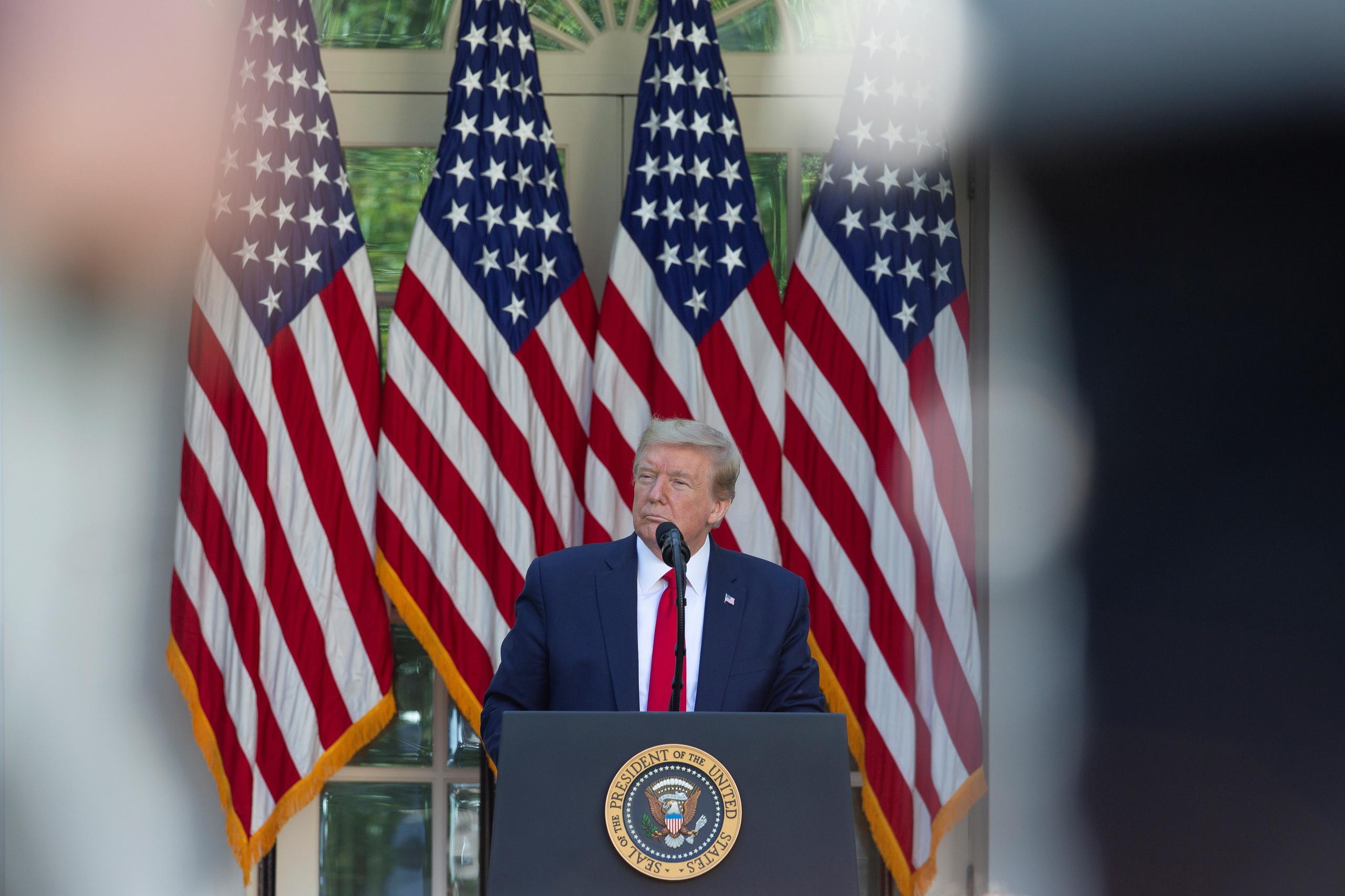 US President Donald J. Trump delivers remarks at the National Day of Prayer Service at the White House in Washington, DC, USA, on 07 May 2020. EFE/EPA/Stefani Reynolds / POOL
