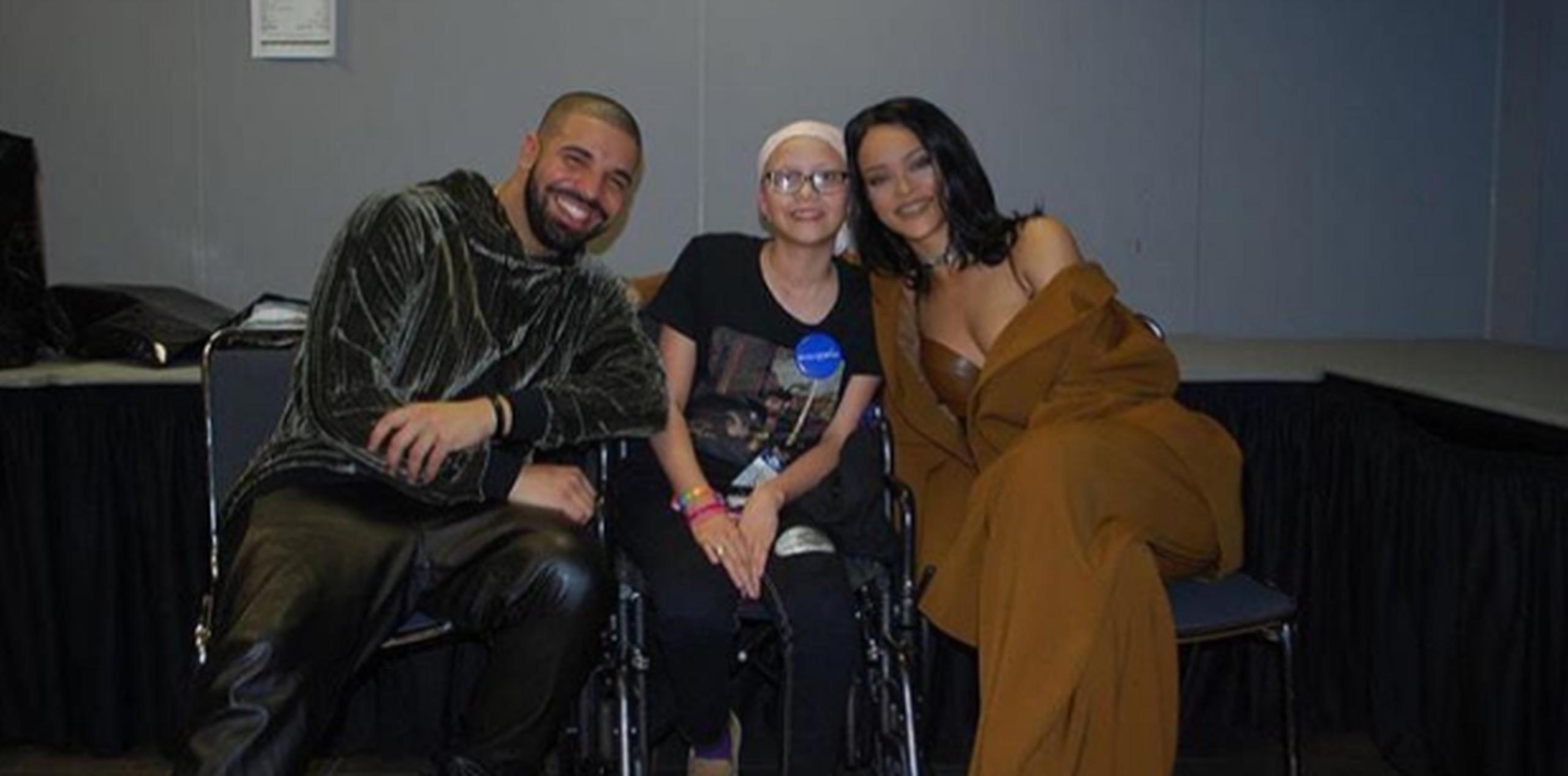 Drake, Megan y Rihanna luego de un concierto. (Instagram)