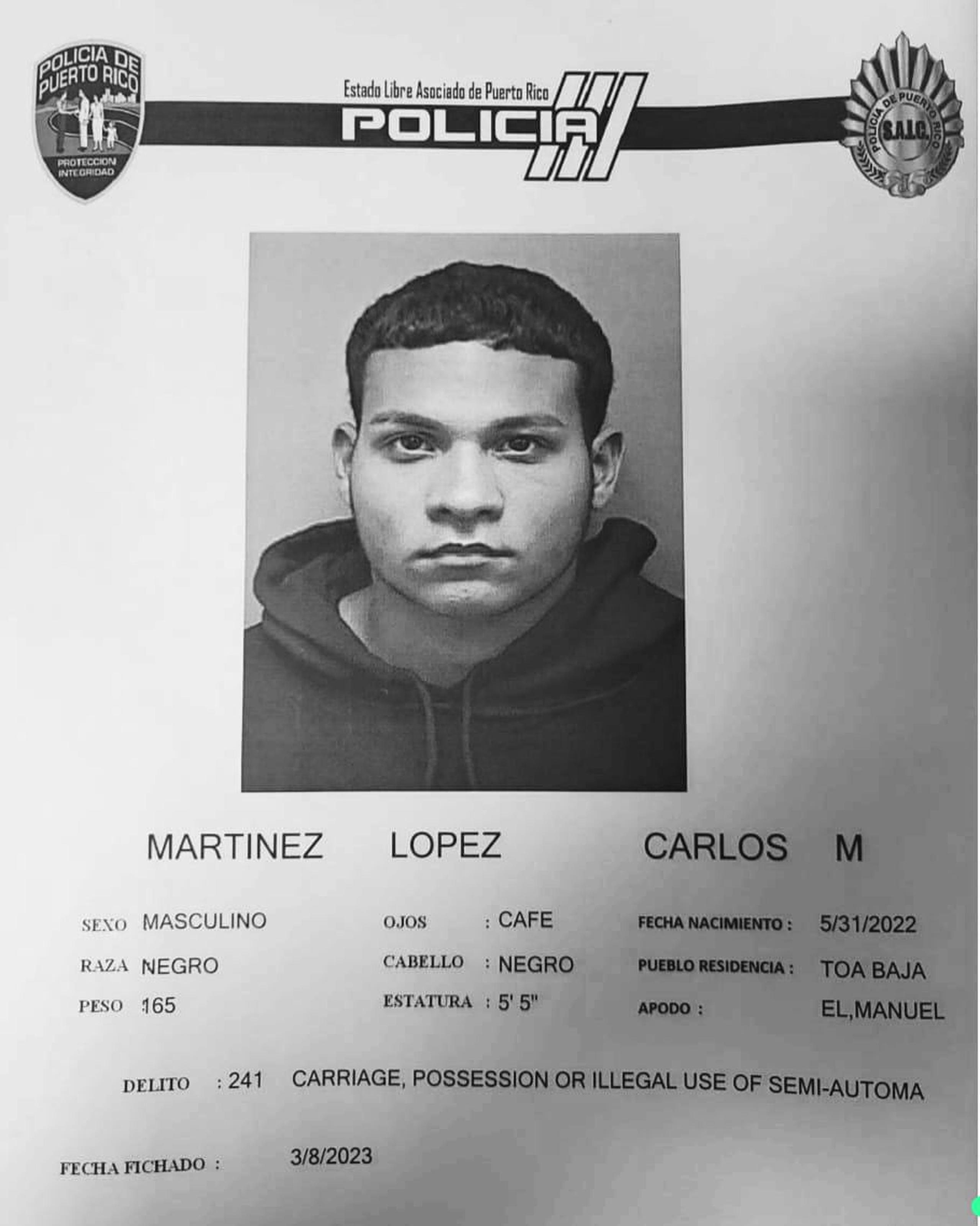 Carlos M. Martínez López enfrenta cargos por violación a la Ley de Armas.