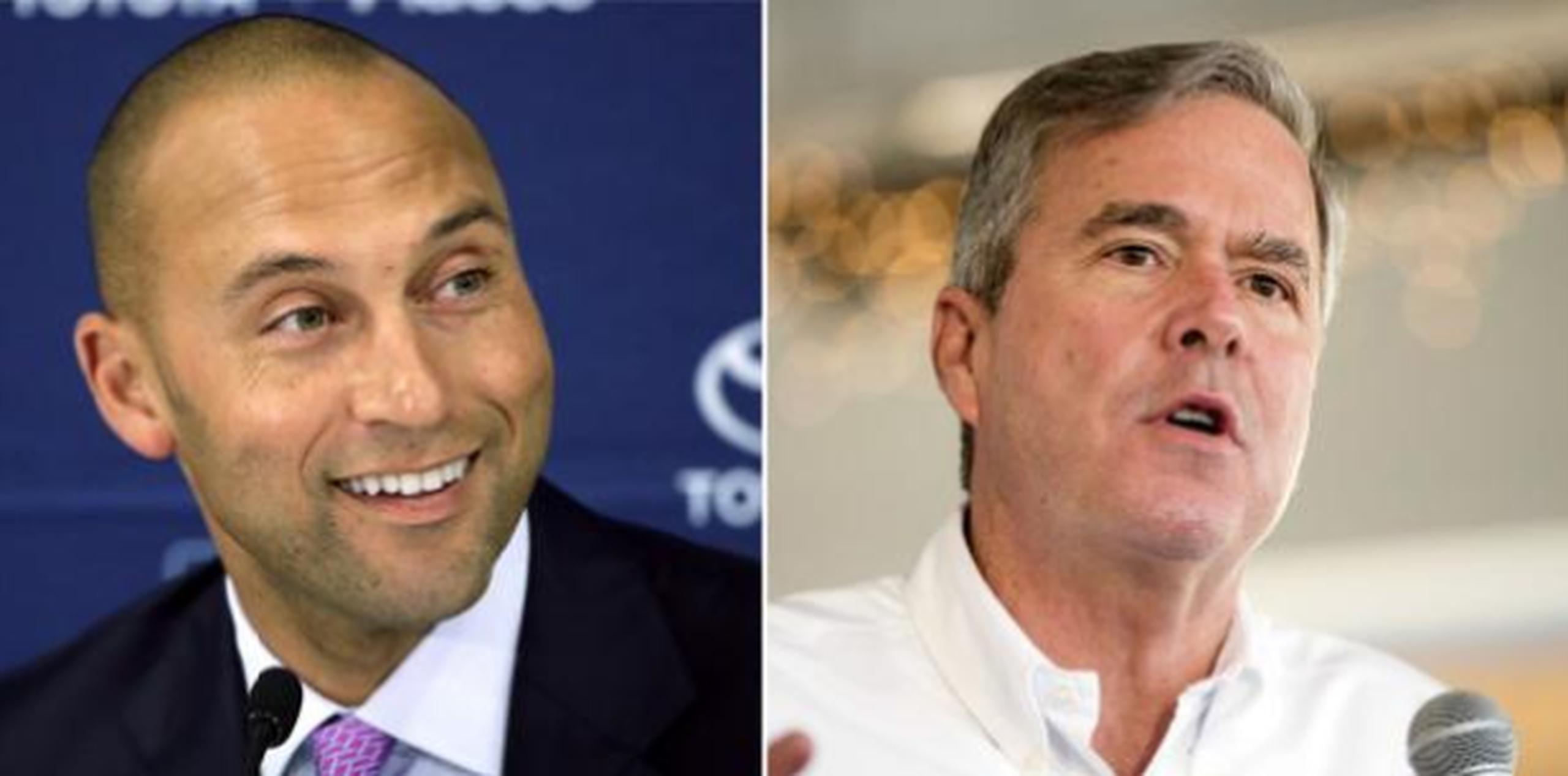 Derek Jeter, excapitán de los Yankees de Nueva York, y Jeb Bush, exgobernador de Florida. (AP / Andrew Harnik / Steven Senne)