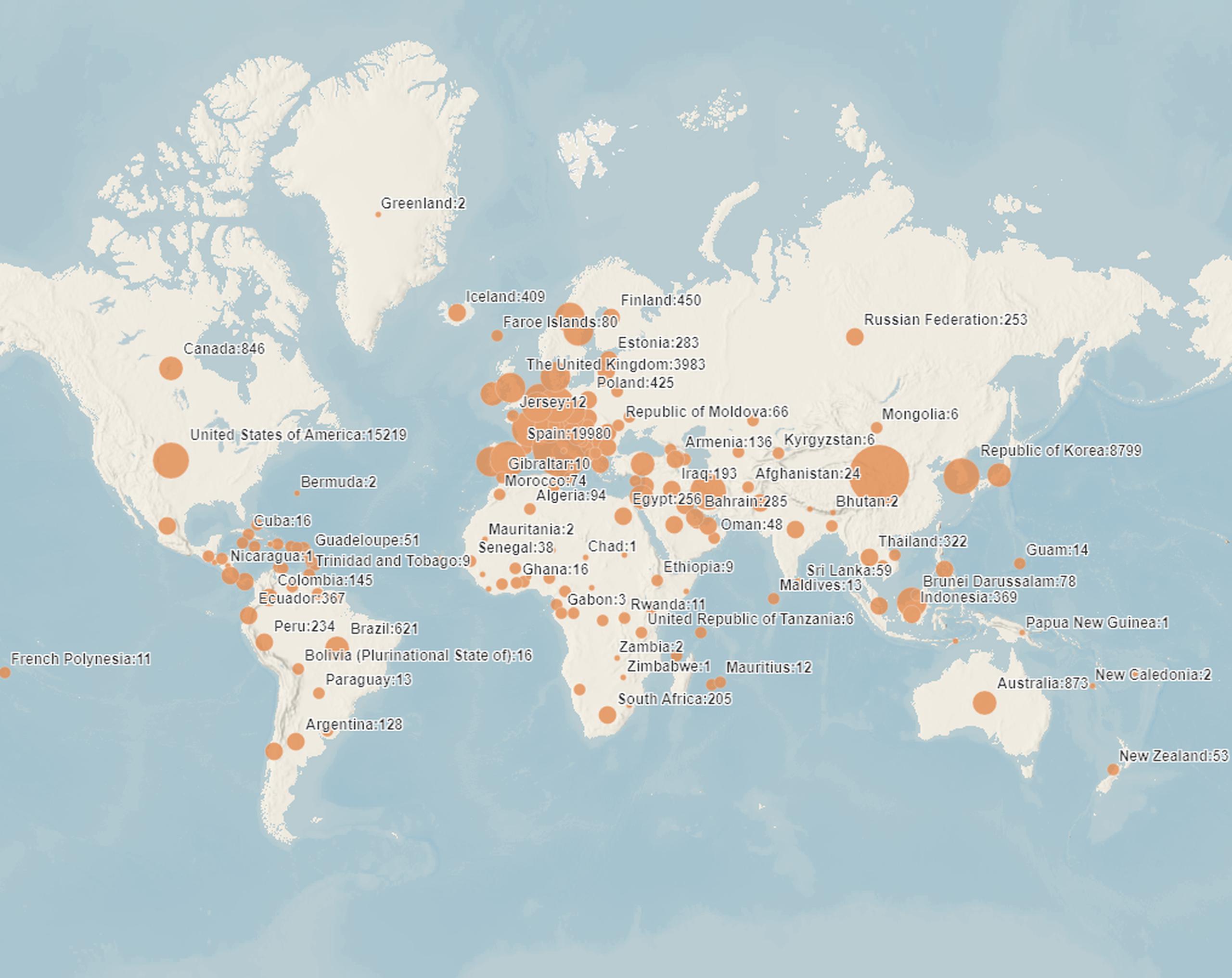 Mapa sobre situación de coronavirus a nivel global.