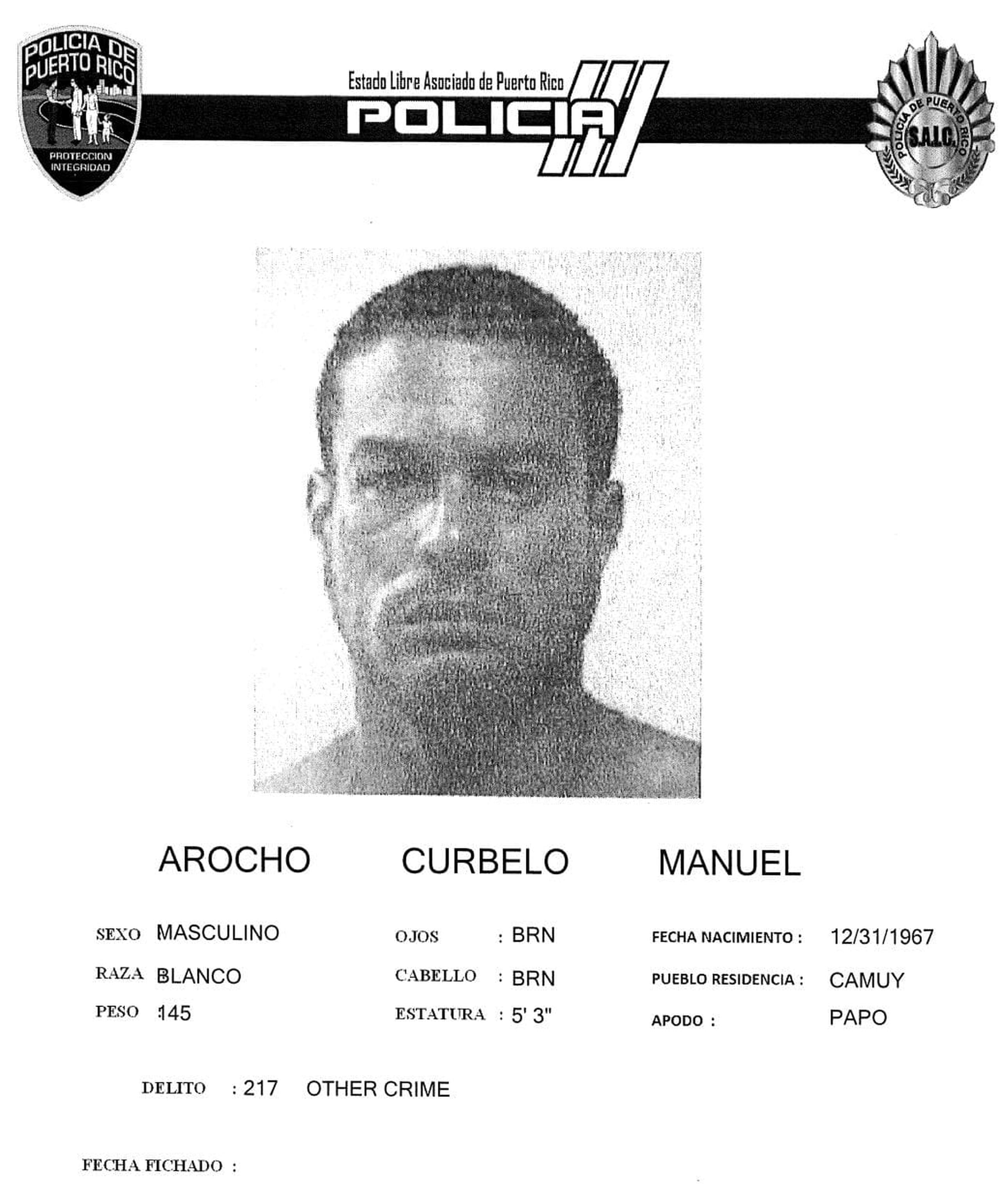 Manuel Arocho Curbelo de 56 años, fue asesinado en el barrio San Antonio, en Camuy.