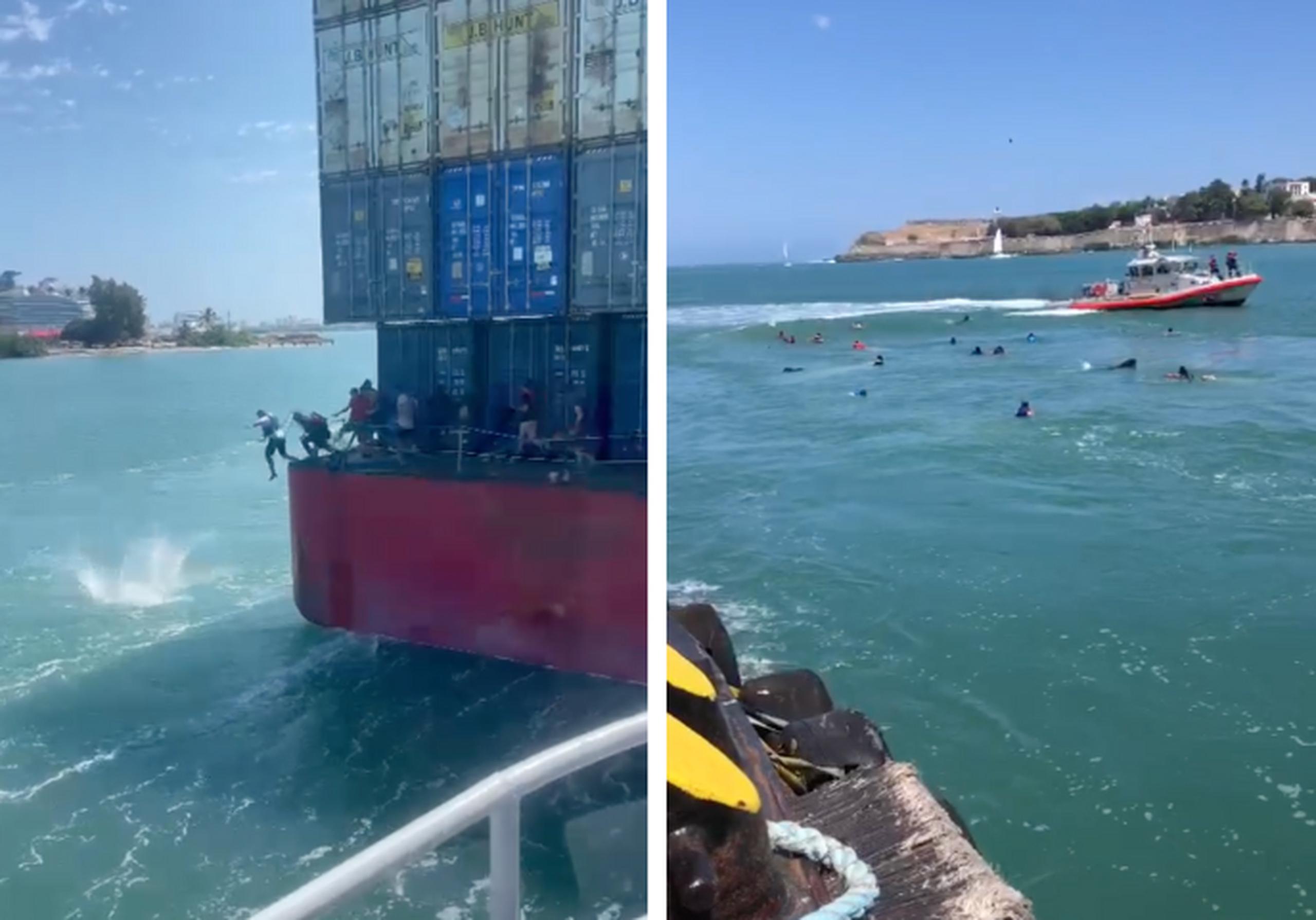 Inmigrantes se lanzan de barcaza en la bahía de San Juan
