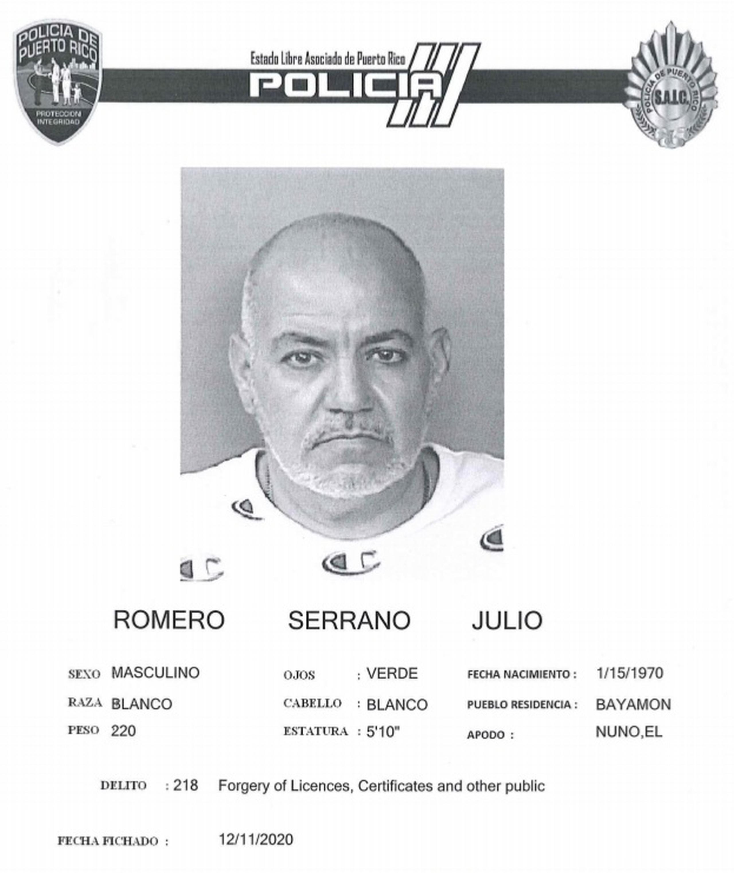Julio Romero Serrano, 50 años, fue acusado porque para el 1 de septiembre, intentó cambiar un cheque de $11,586 con una licencia de conducir falsa en la sucursal del Banco Popular del centro comercial Bayamón Center.