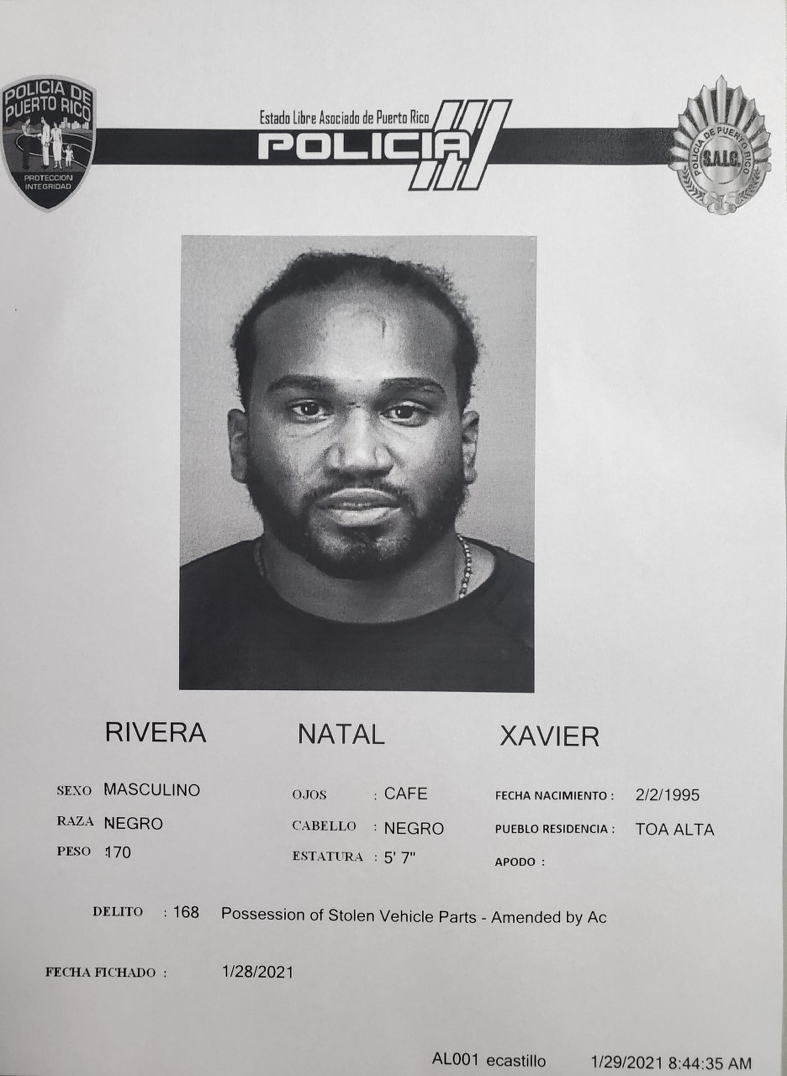 Ficha policíaca de Xavier Rivera Natal.