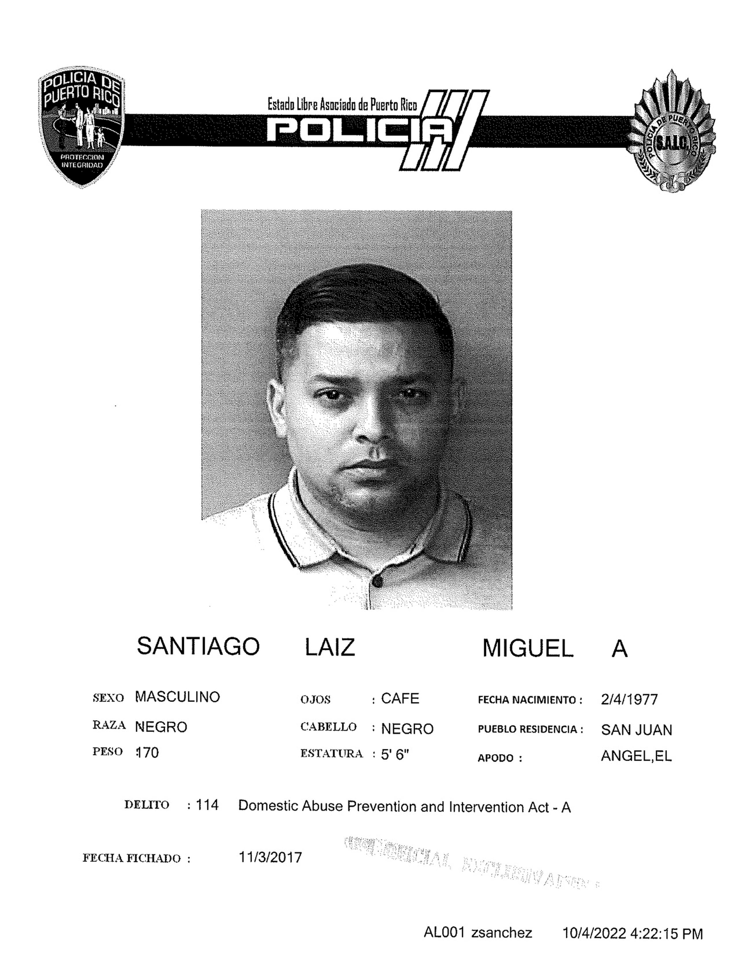 Según la Policía estatal, Miguel Santiago Laiz fue procesado en el 2017 por una alegación de violencia de género.