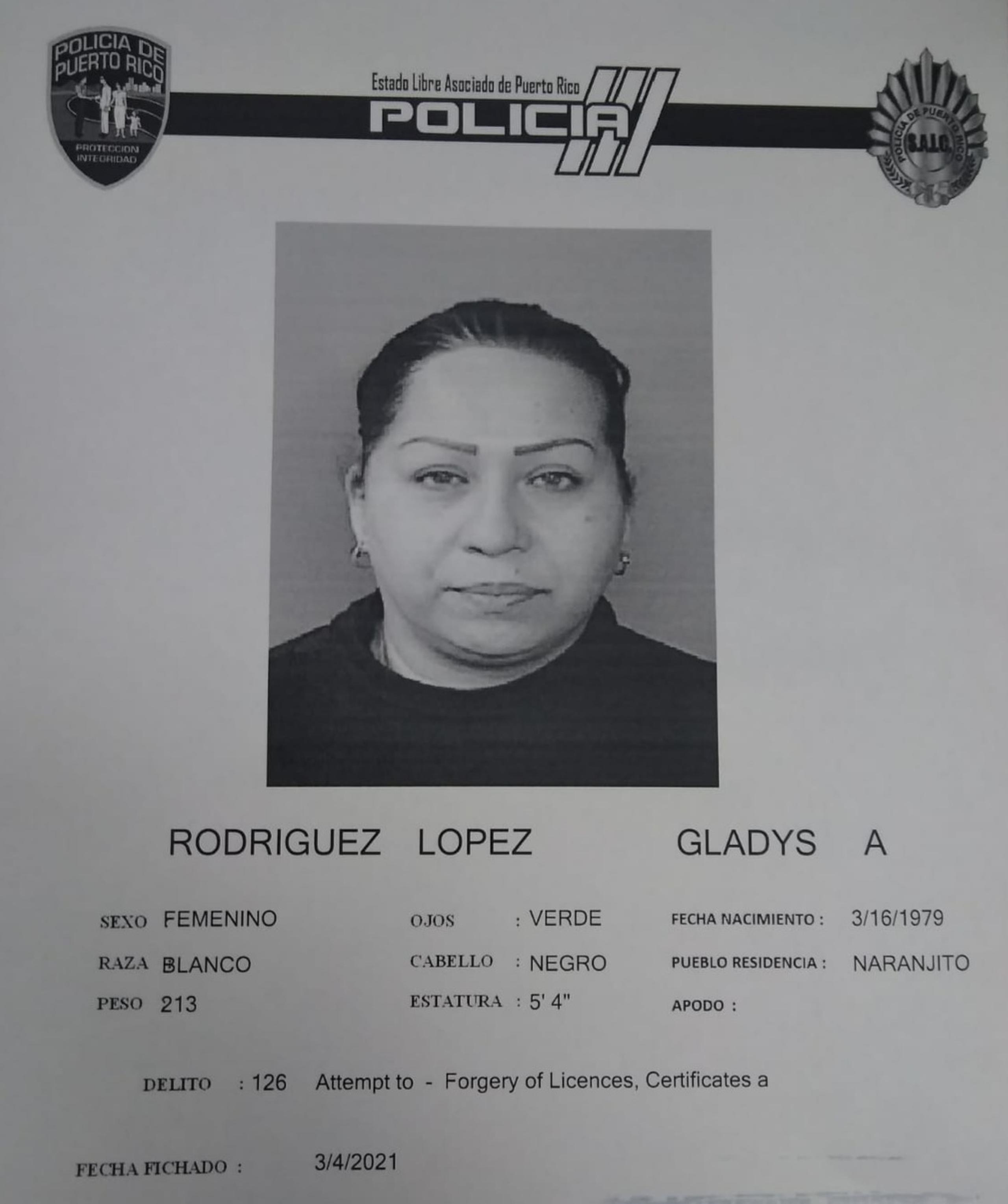 Cargos por falsificación de licencia fueron radicados contra Gladys Adriana López Rodríguez de 41 años, con relación a un esquema de fraude al programa federal de Asistencia por Desempleo Pandémico (PUA, en inglés).