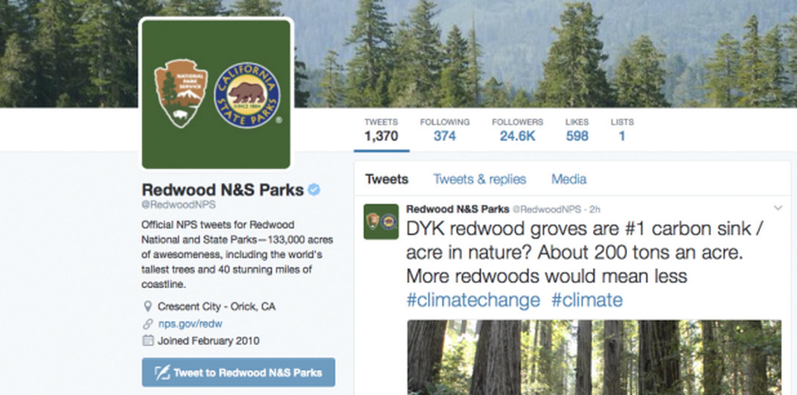 Cuenta alterna de Twitter del Servicio de Parque Nacionales. (Prensa Asociada)