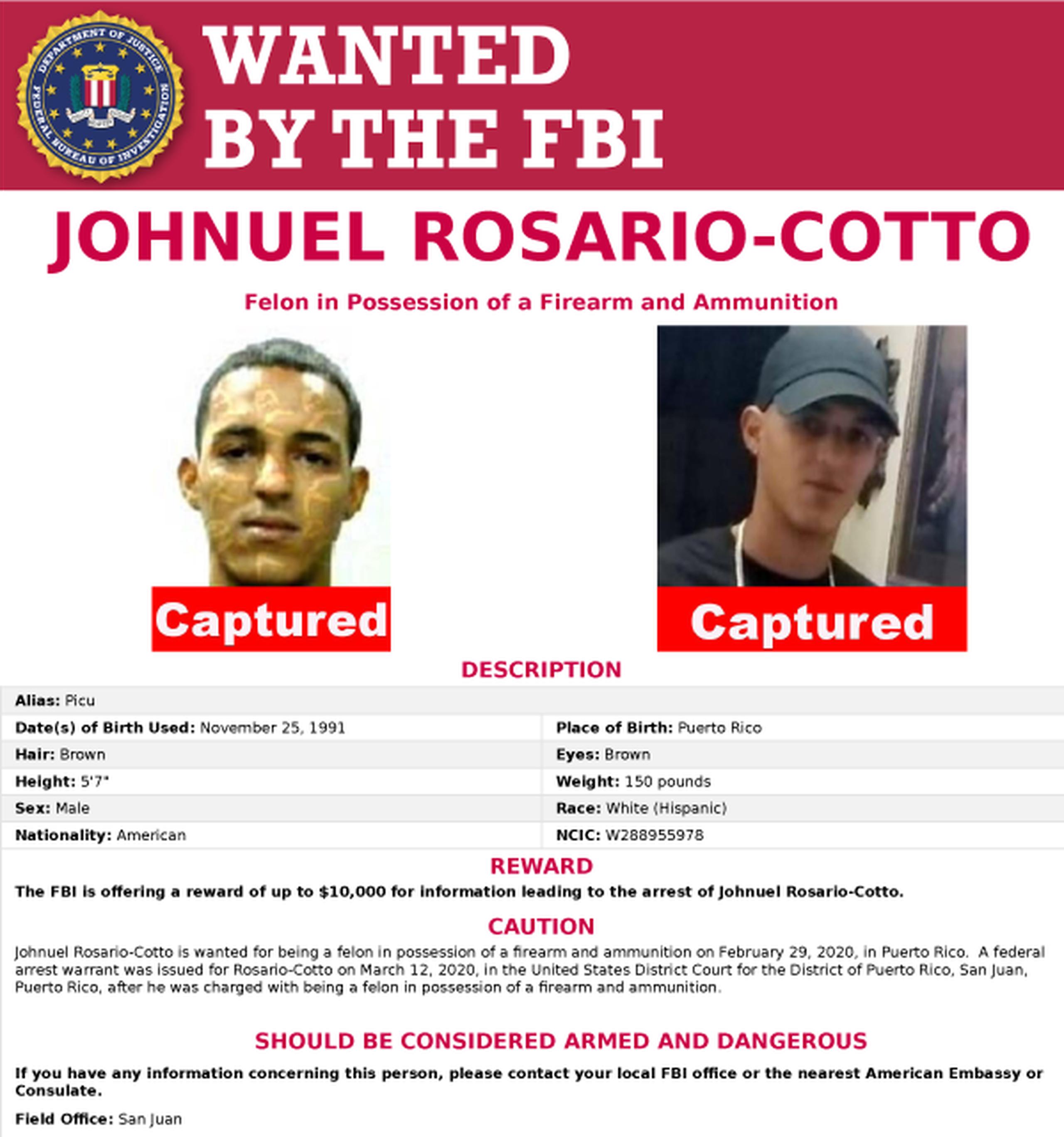 Johnuel Rosario Cotto, fugitivo federal capturado en Guaynabo.