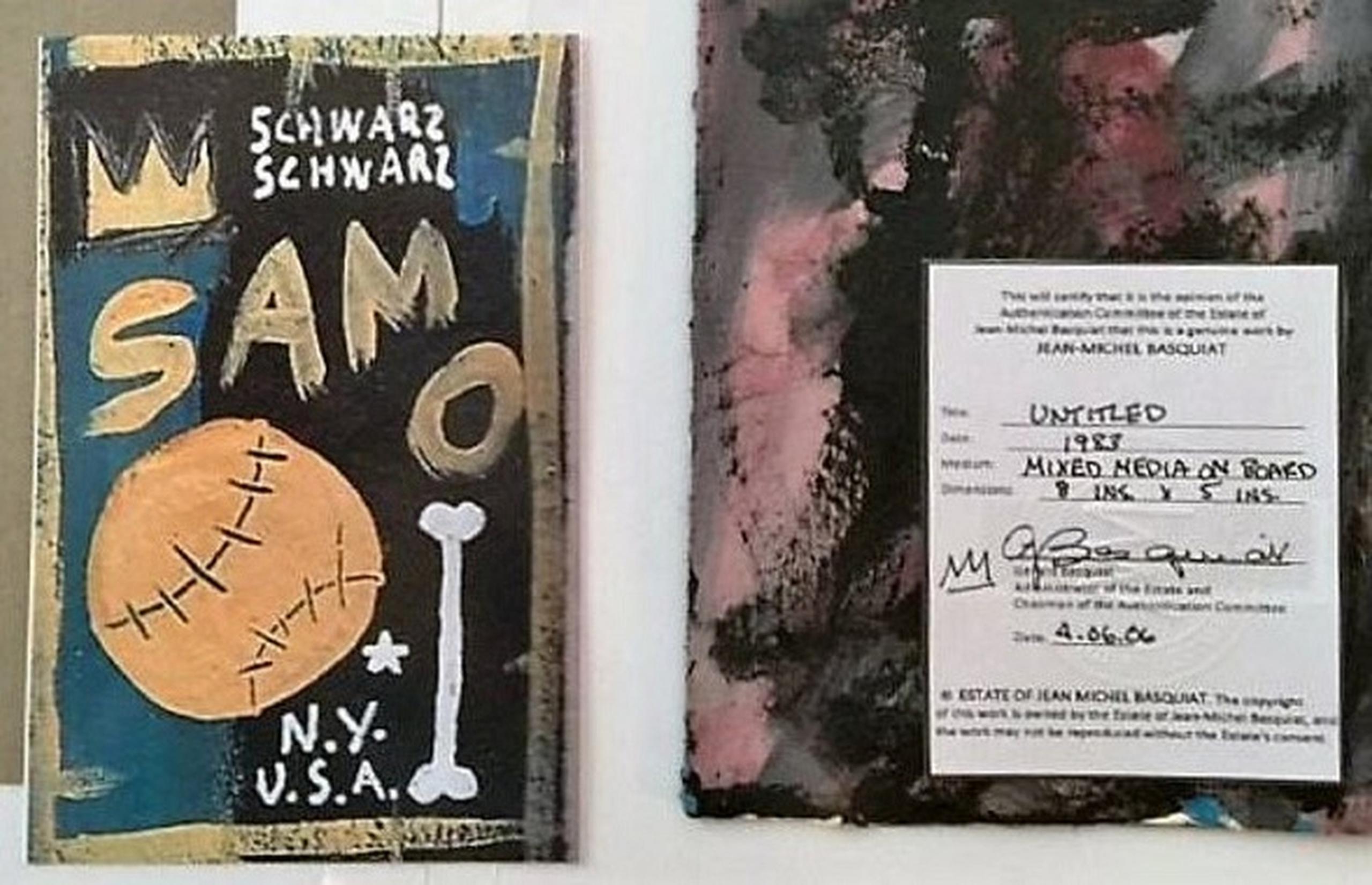 Esta fotografái de evidencia proporcionada por la fiscalía de Calfiornia presenta una obra falsificada de Jean-Michel Basquiat