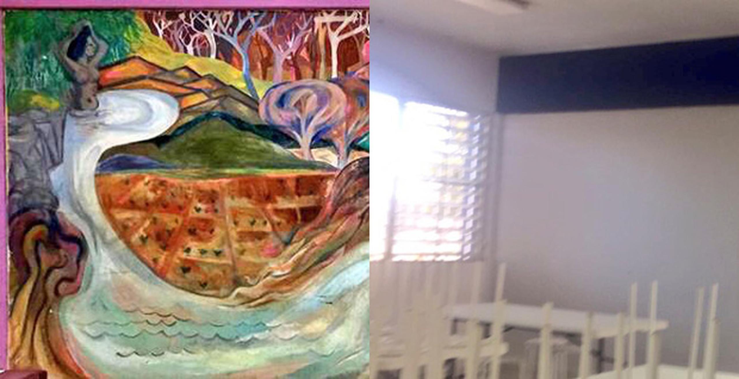 A la izquierda, parte del mural y a la derecha la pintura que lo cubrió. (Suministrada)