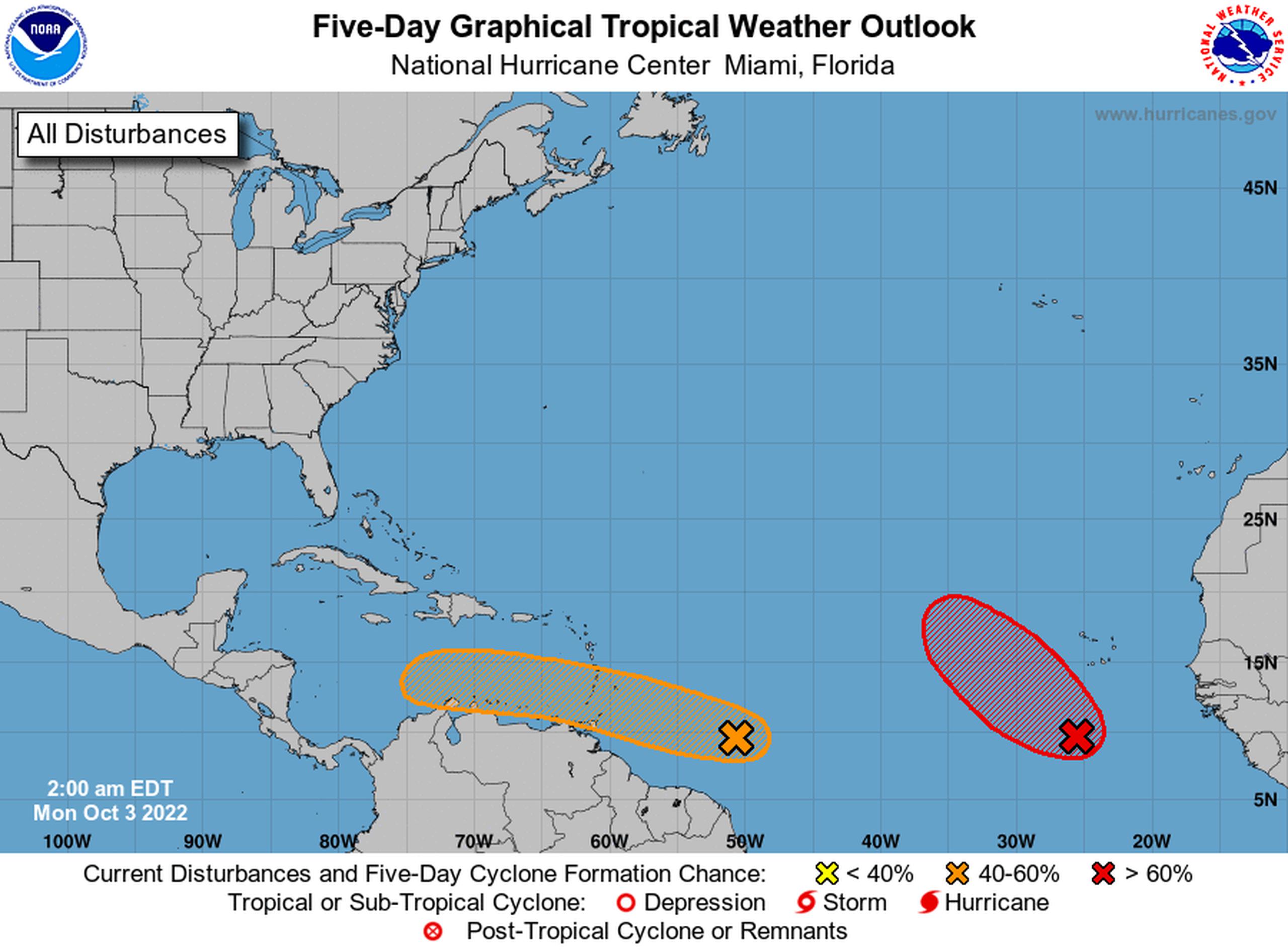 Los pronósticos apuntan hasta el momento que el sistema atmosférico pasará por el mar Caribe.
