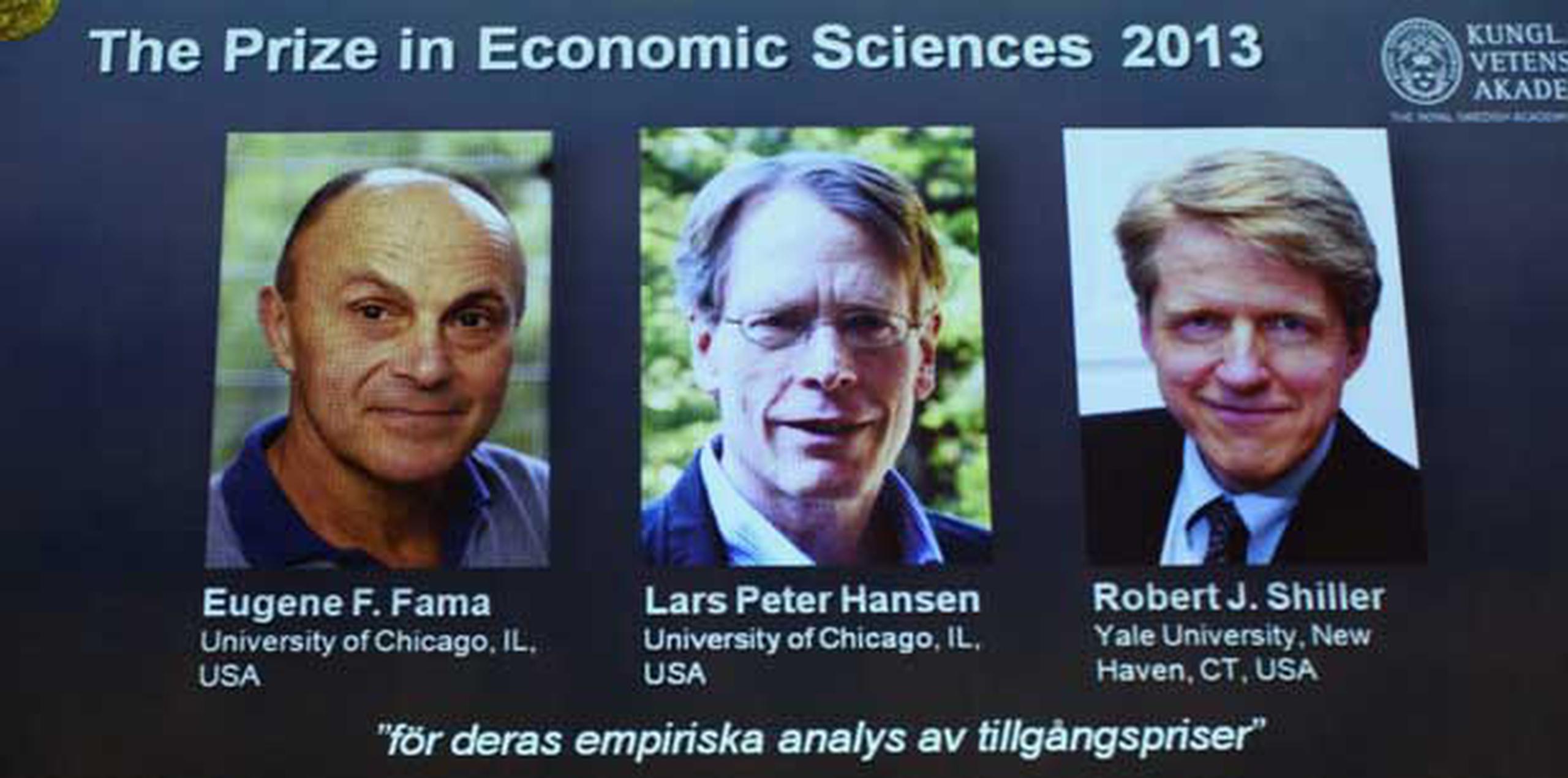 Eugene Fama, Lars Peter Hansen y Robert Shiller ganaron el premio Nobel de Economía.  (EFE/Claudio Bresciani)