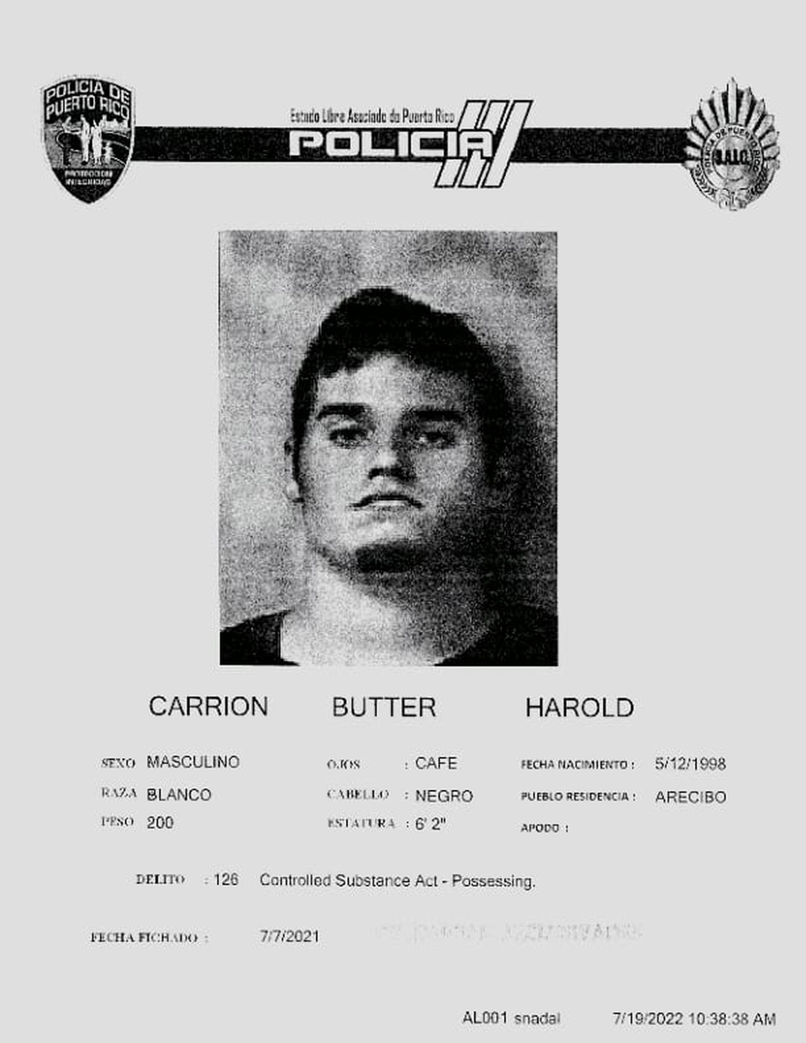 Harold Carrión Butter fue citado el 4 de agosto al Tribunal de Arecibo.
